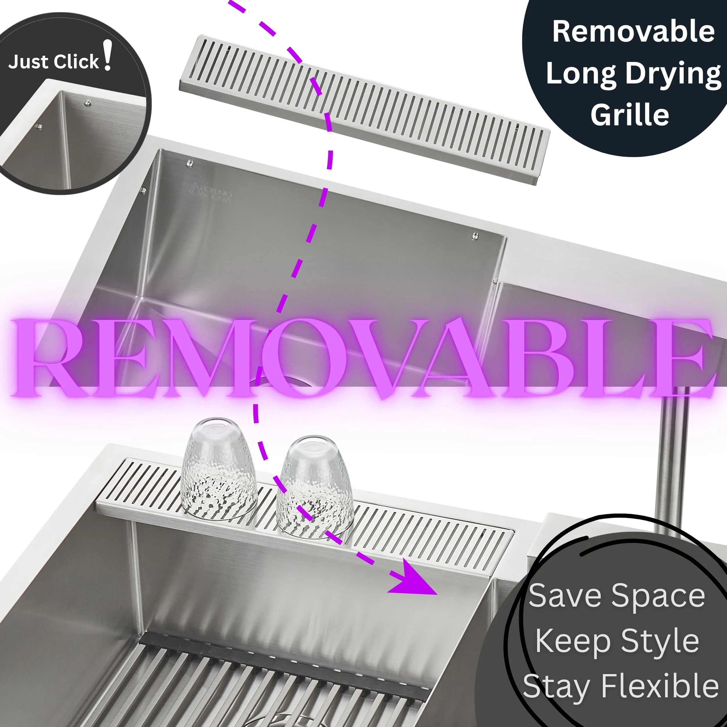 FORNO ACQUA 33 in. Drop-In/Undermount 40/60 Double Bowl Stainless Steel Sink with Waterfall Faucet - Image 4