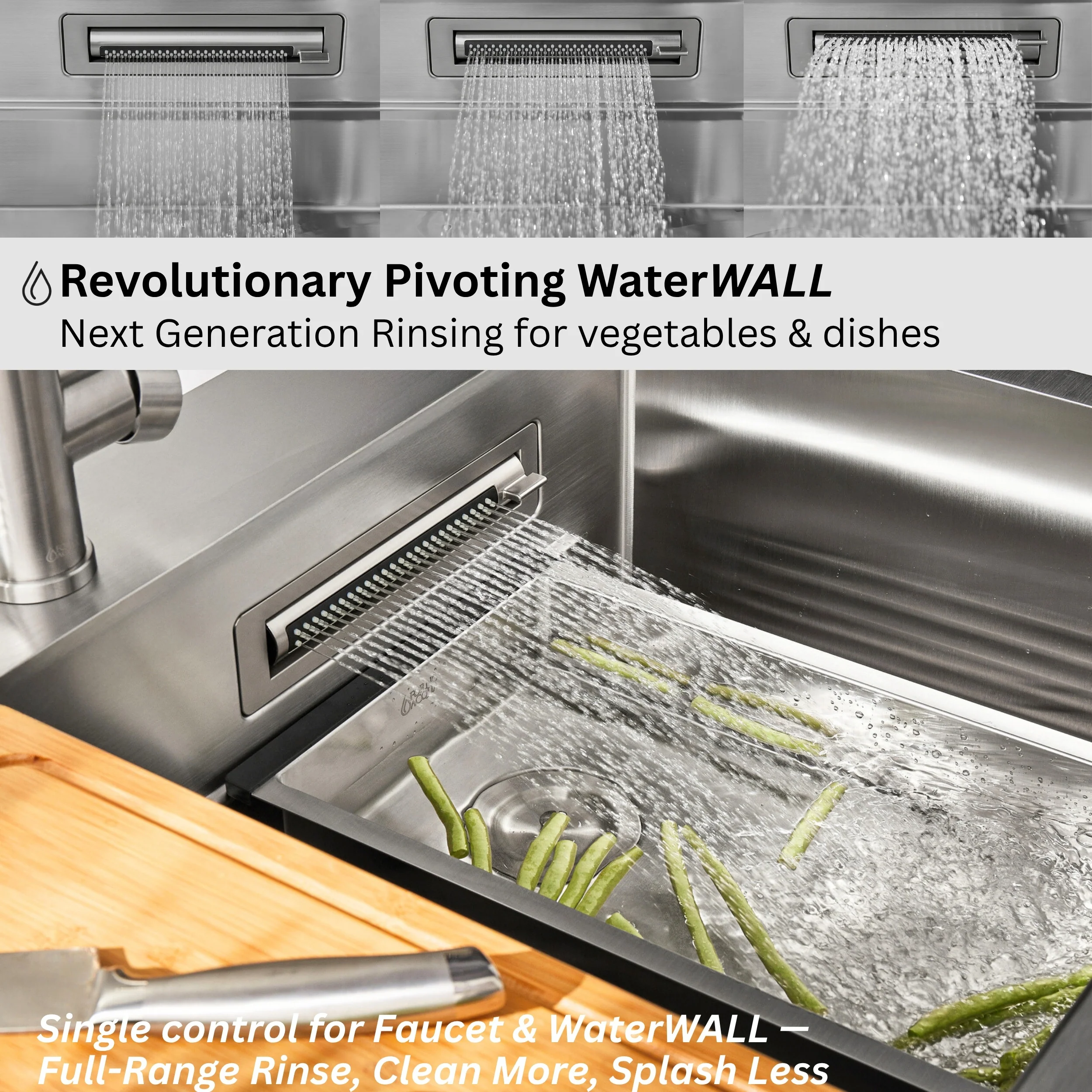 FORNO ACQUA 33 in. Drop-In/Undermount 40/60 Double Bowl Sink with Retractable Faucet & Waterfall - Image 3