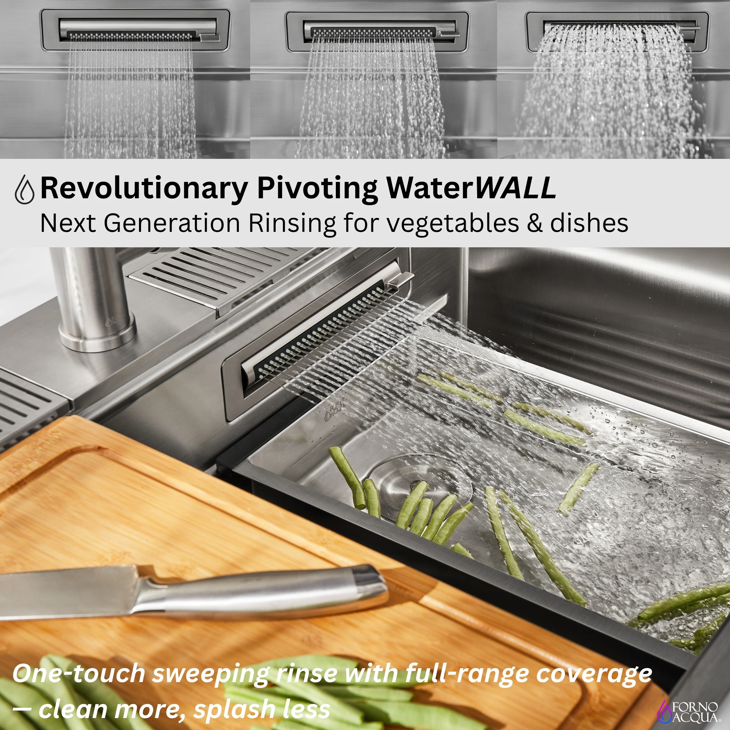 FORNO ACQUA 45 in. Drop-In/Undermount 3-Level Workstation Sink with Two Faucets & Glass Rinser - Image 4