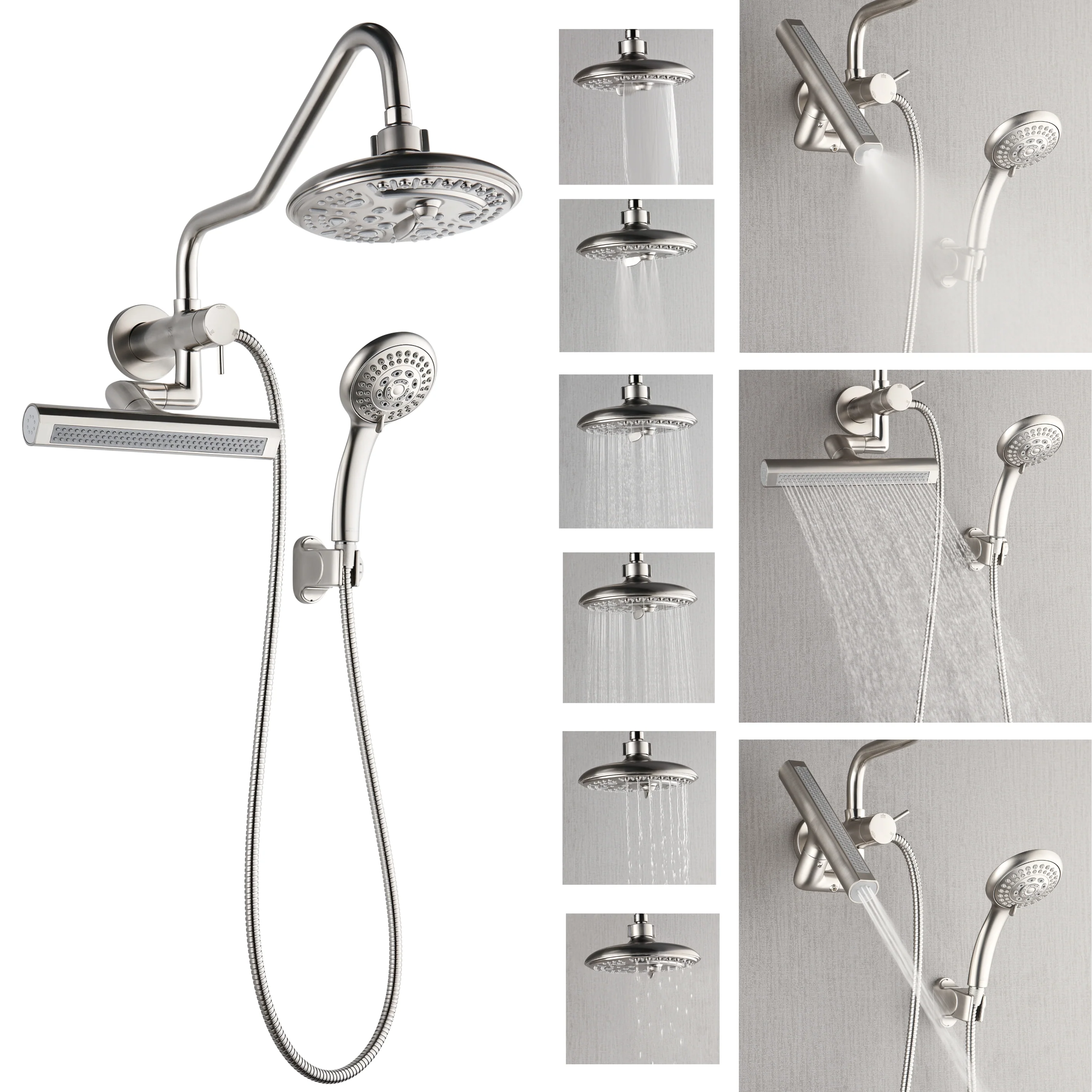Forno Acqua AcquaFALL Mini 8 Inch Shower Head, Brushed Nickel Finish, Overhead Rainfall Shower, Handheld Shower Head, Body Jets, 1.8 GPM Flow Rate - Image 2