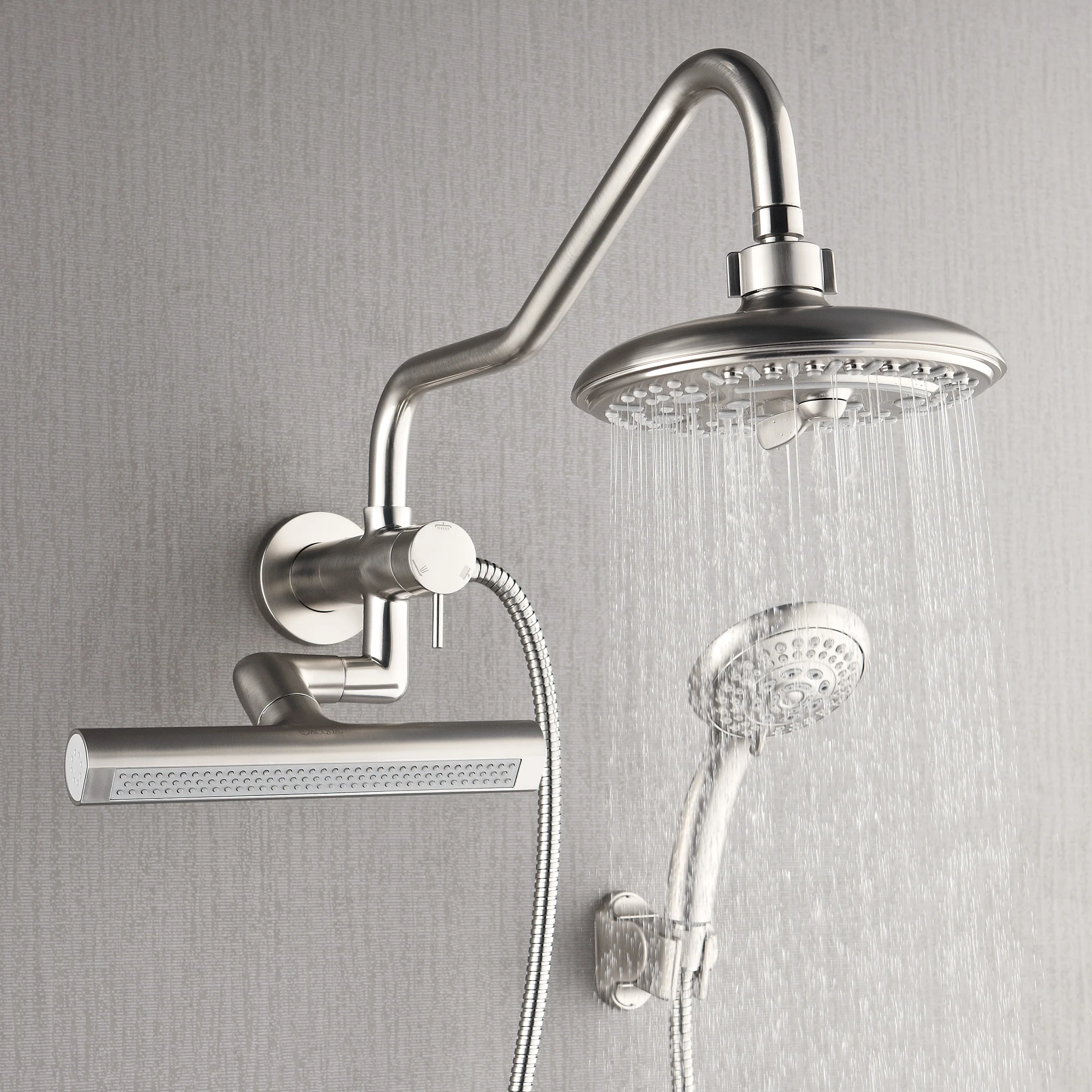 Forno Acqua AcquaFALL Mini 8 Inch Shower Head, Brushed Nickel Finish, Overhead Rainfall Shower, Handheld Shower Head, Body Jets, 1.8 GPM Flow Rate - Image 3