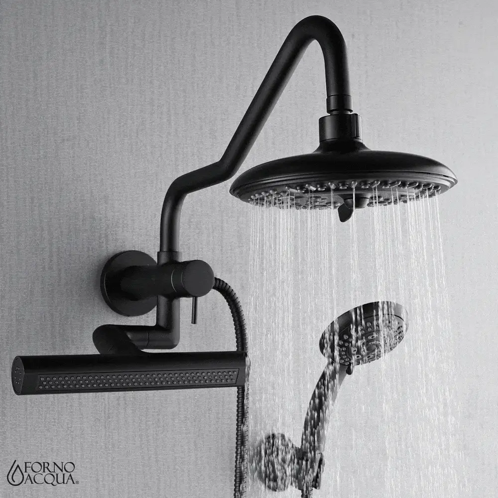Forno Acqua AcquaFALL Mini 8 Inch Shower Head, Matte Black Finish, Overhead Rainfall Shower, Handheld Shower Head, Body Jets, 2.5 GPM Flow Rate - Image 3