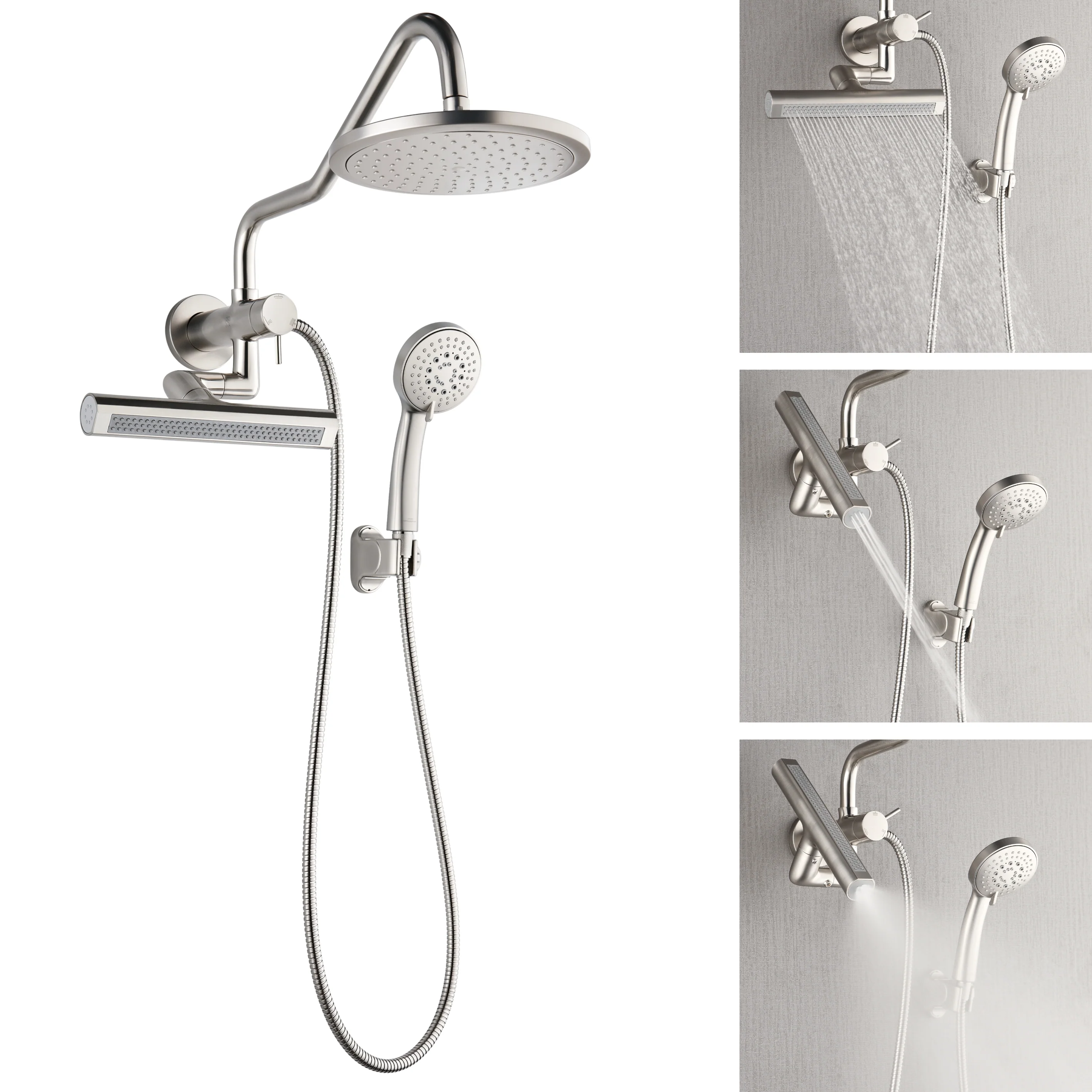 Forno Acqua AcquaFALL Mini Shower Head, Brushed Nickel Finish, Overhead Rainfall Shower, 7 Way Diverter, Handheld Shower Head, Body Jets, 1.8 GPM Flow Rate - Image 10