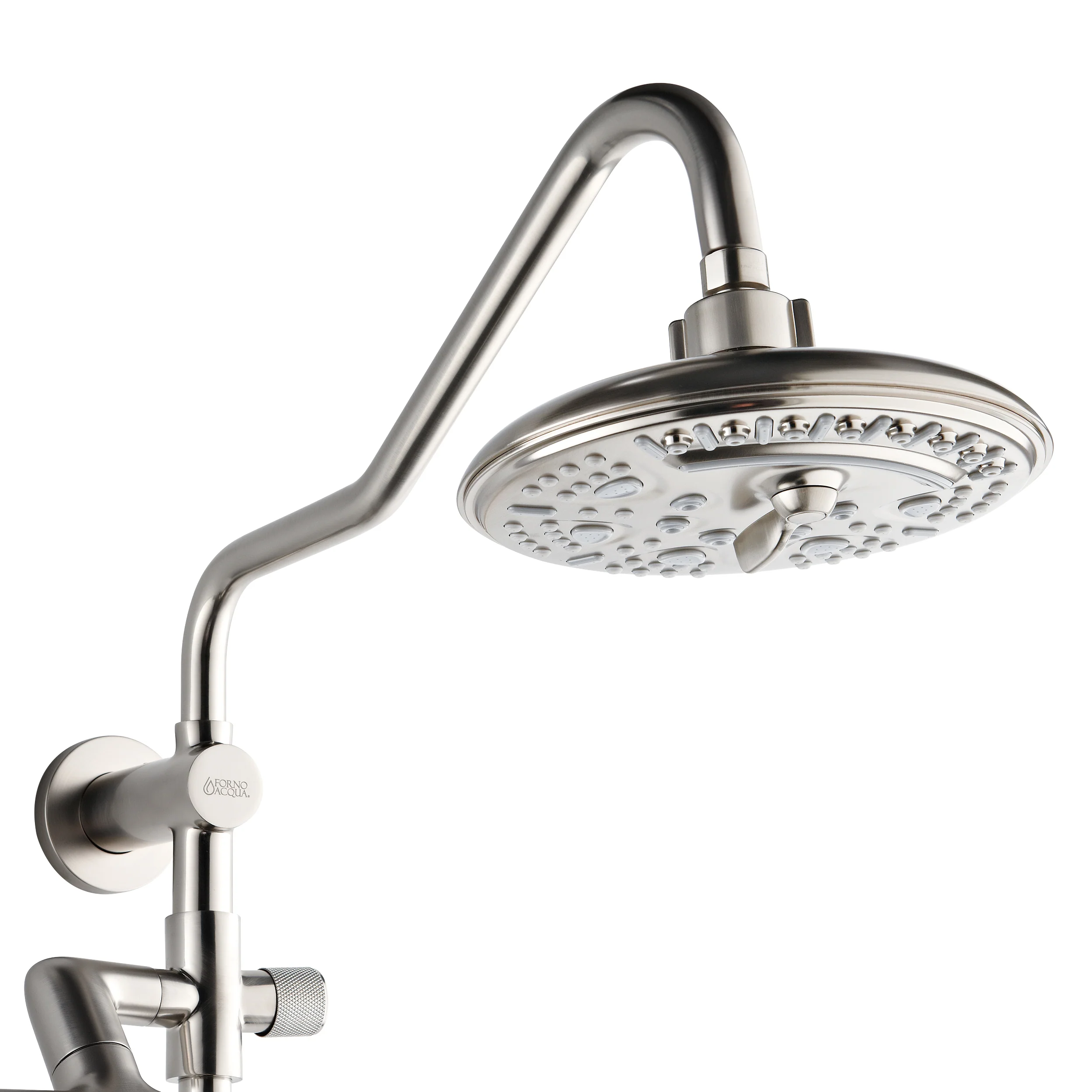 Forno Acqua AcquaFALL Shower, Brushed Nickel Finish, Overhead Rainfall Shower, 7 Way Diverter, Handheld Shower Head, Body Jets, 1.8 GPM Flow Rate - Image 5