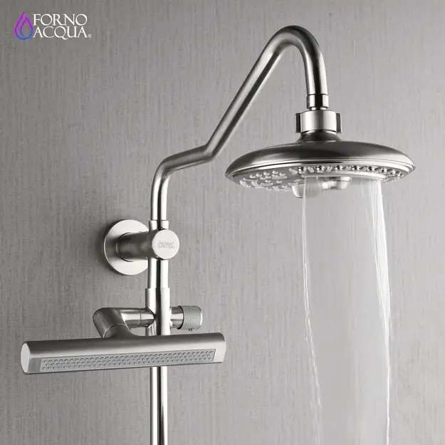 Forno Acqua AcquaFALL Shower, Brushed Nickel Finish, Overhead Rainfall Shower, 7 Way Diverter, Handheld Shower Head, Body Jets, 1.8 GPM Flow Rate - Image 6