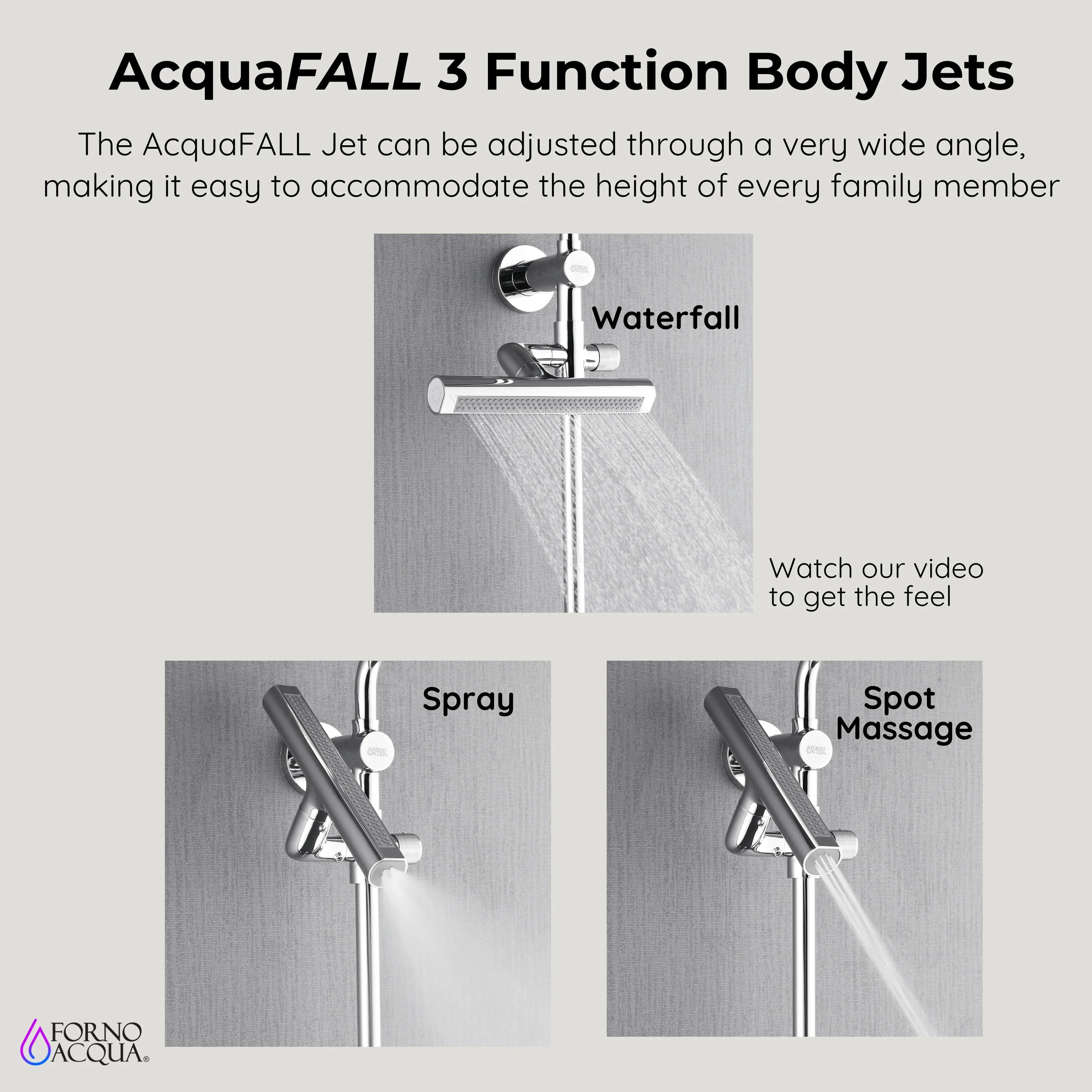 Forno Acqua AcquaFALL Shower, Brushed Nickel Finish, Overhead Rainfall Shower, Handheld Shower Head, Body Jets, 1.8 GPM Flow Rate - Image 7
