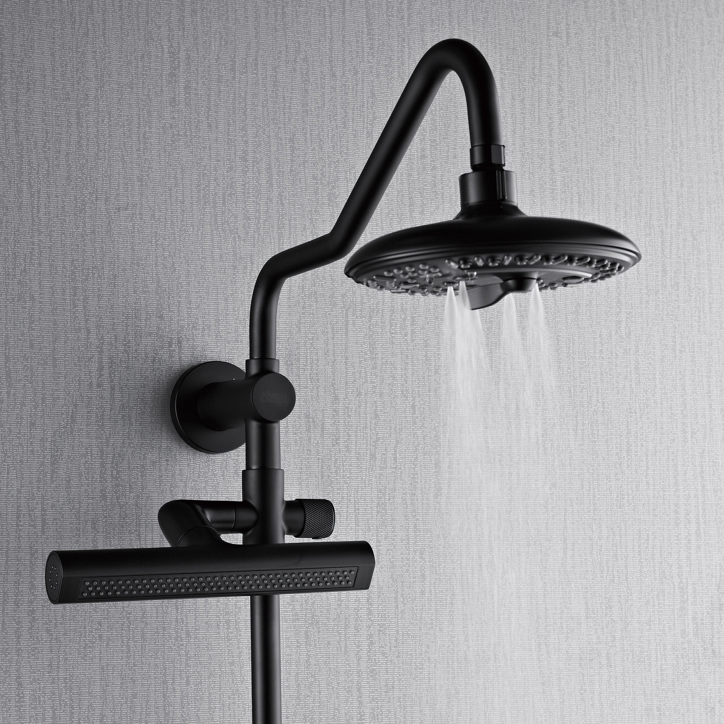 Forno Acqua AcquaFALL Shower, Matte Black Finish, Overhead Rainfall Shower, 7 Way Diverter, Handheld Shower Head, Body Jets, 2.5 GPM Flow Rate - Image 3