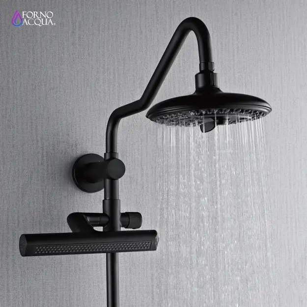 Forno Acqua AcquaFALL Shower, Matte Black Finish, Overhead Rainfall Shower, 7 Way Diverter, Handheld Shower Head, Body Jets, 2.5 GPM Flow Rate - Image 5