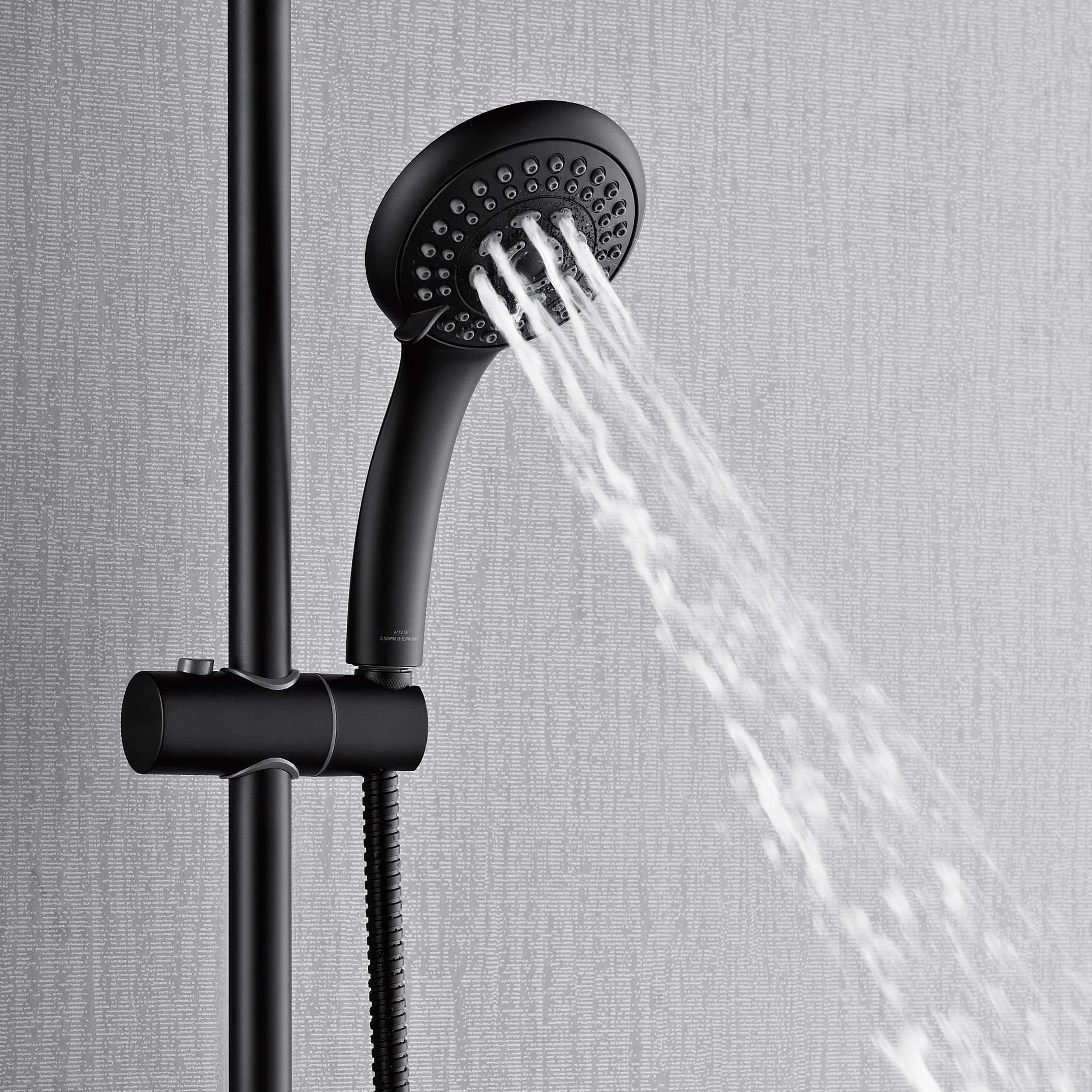 Forno Acqua AcquaFALL Shower, Matte Black Finish, Overhead Rainfall Shower, 7 Way Diverter, Handheld Shower Head, Body Jets, 2.5 GPM Flow Rate - Image 7