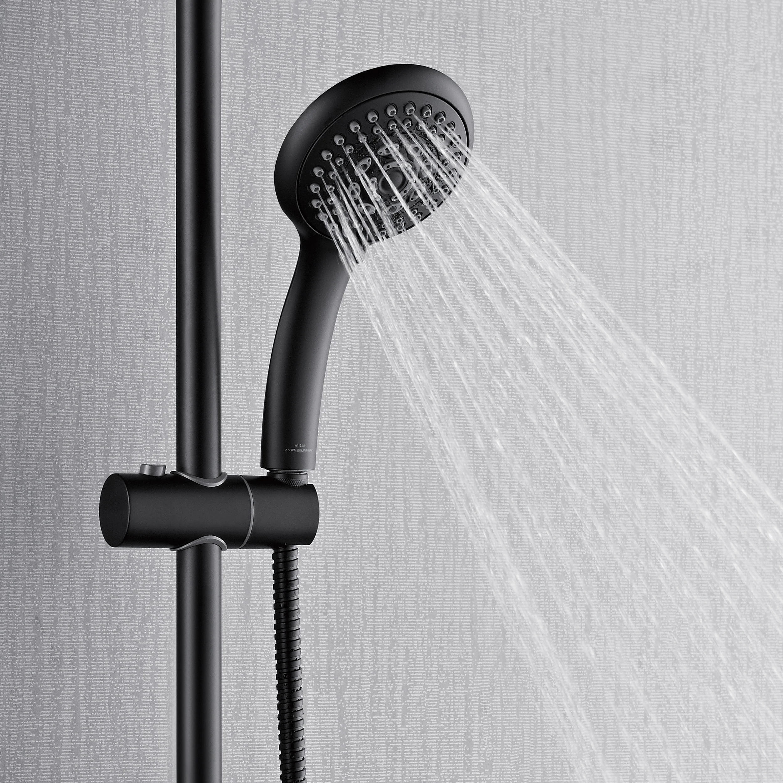 Forno Acqua AcquaFALL Shower, Matte Black Finish, Overhead Rainfall Shower, 7 Way Diverter, Handheld Shower Head, Body Jets, 2.5 GPM Flow Rate - Image 8
