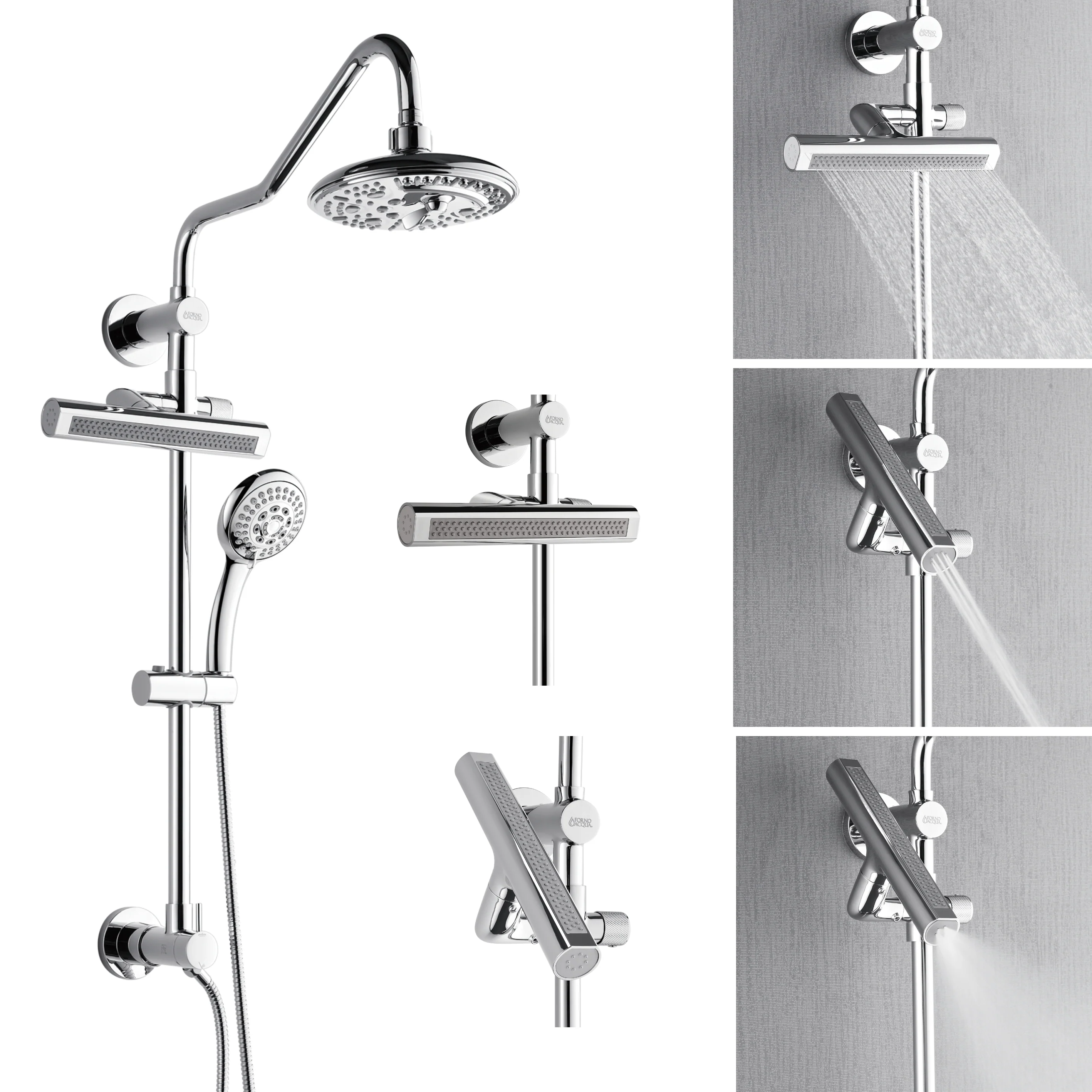 Forno Acqua AcquaFALL Shower, Polished Stainless Steel Finish, Overhead Rainfall Shower, 7 Way Diverter, Handheld Shower Head, Body Jets, 1.8 GPM Flow Rate - Image 14