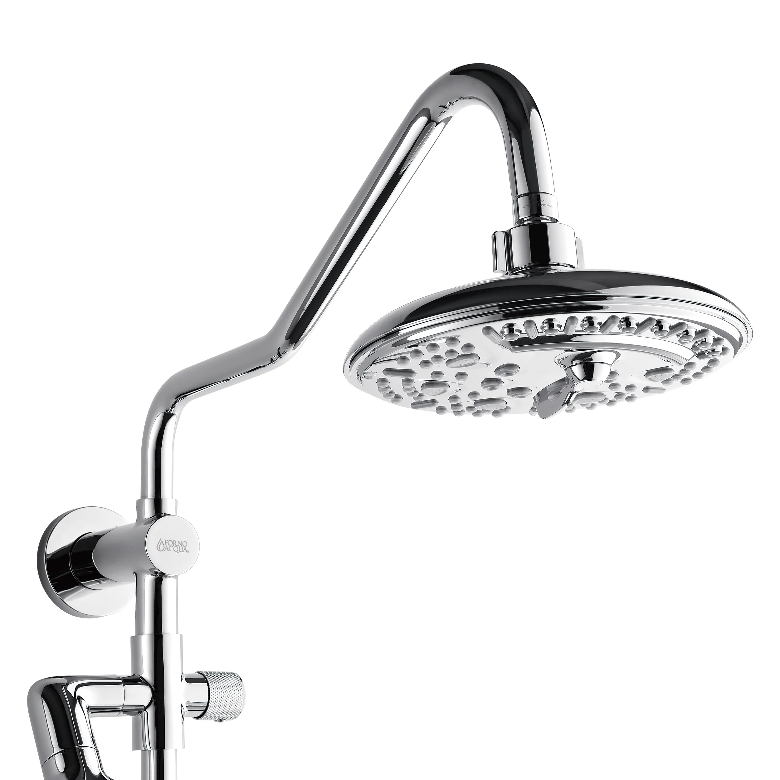 Forno Acqua AcquaFALL Shower, Polished Stainless Steel Finish, Overhead Rainfall Shower, 7 Way Diverter, Handheld Shower Head, Body Jets, 1.8 GPM Flow Rate - Image 6