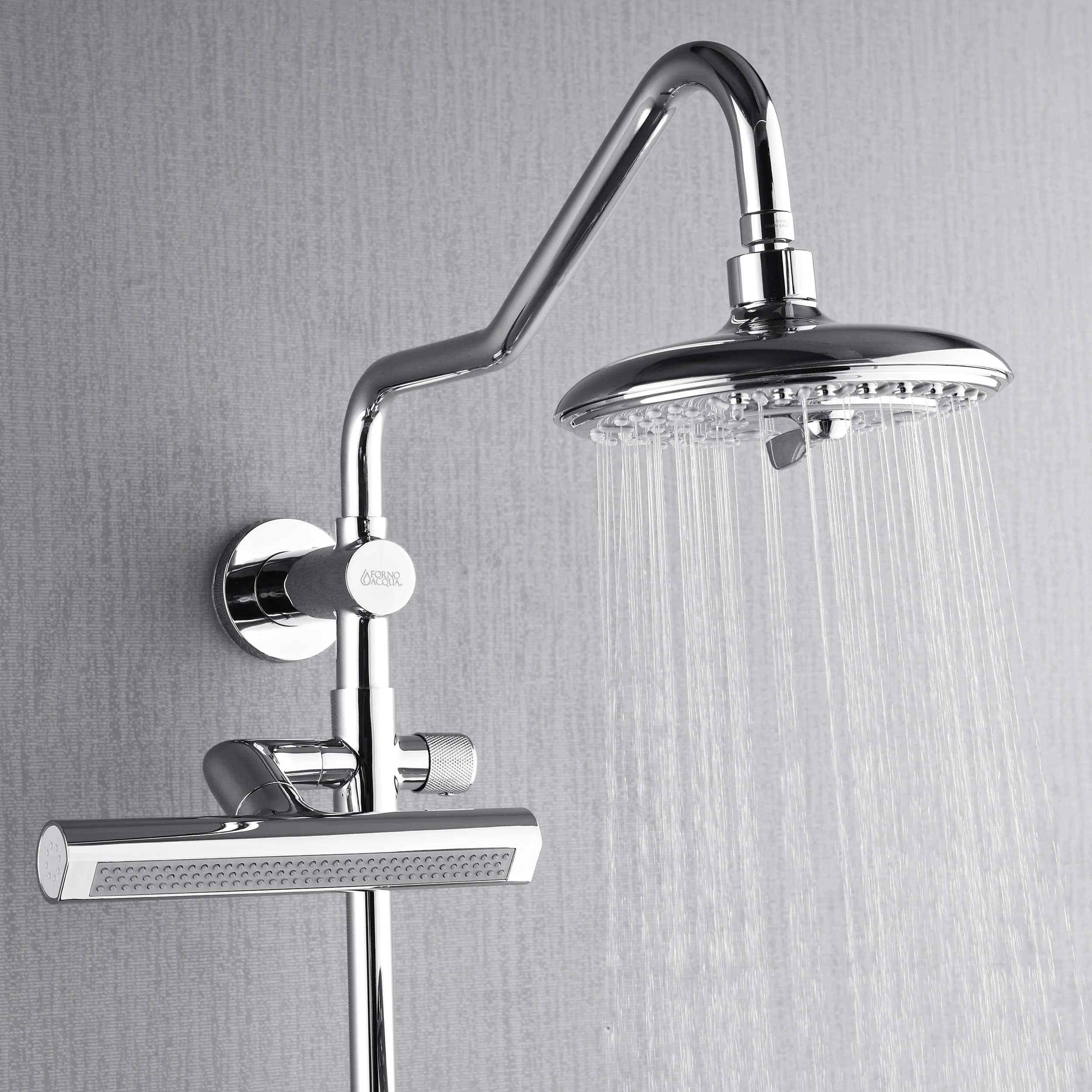 Forno Acqua AcquaFALL Shower, Polished Stainless Steel Finish, Overhead Rainfall Shower, 7 Way Diverter, Handheld Shower Head, Body Jets, 1.8 GPM Flow Rate - Image 4