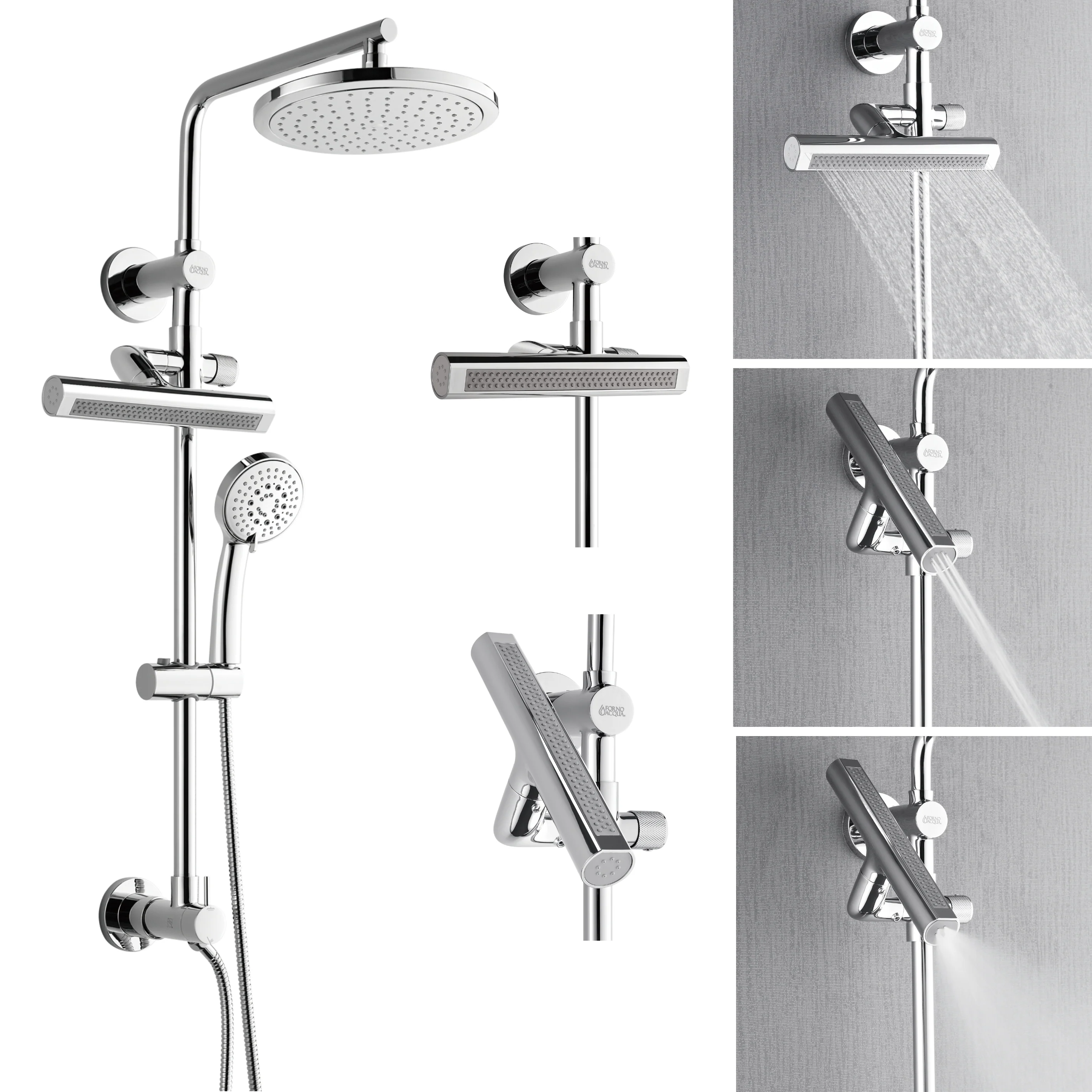 Forno Acqua AcquaFALL Shower, Polished Stainless Steel Finish, Overhead Rainfall Shower, Handheld Shower Head, Body Jets, 2.5 GPM Flow Rate - Image 13