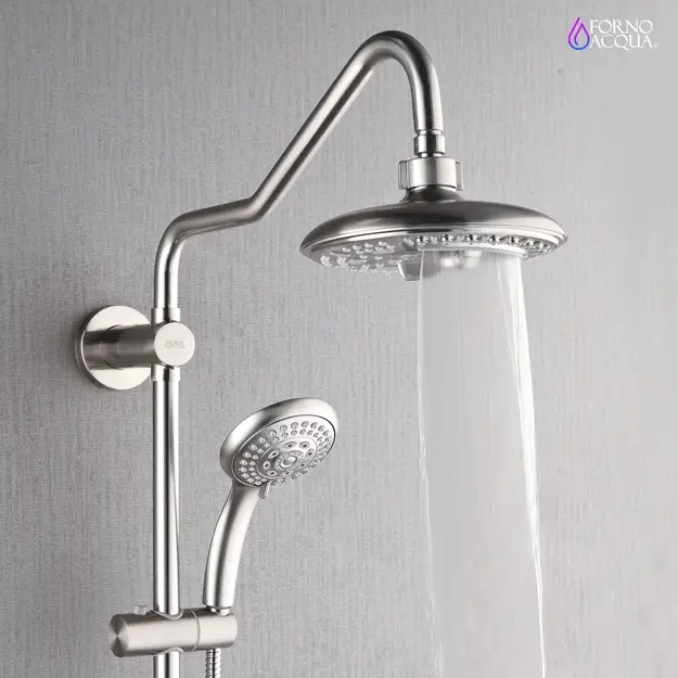 Forno Acqua AcquaSPA Retrofit Shower, Overhead Rainfall, 8 Inch Shower Head, Handheld Shower Head, Body Jets, 6 Way Diverter, Brushed Nickel Finish, 1.8 GPM Flow Rate - Image 7