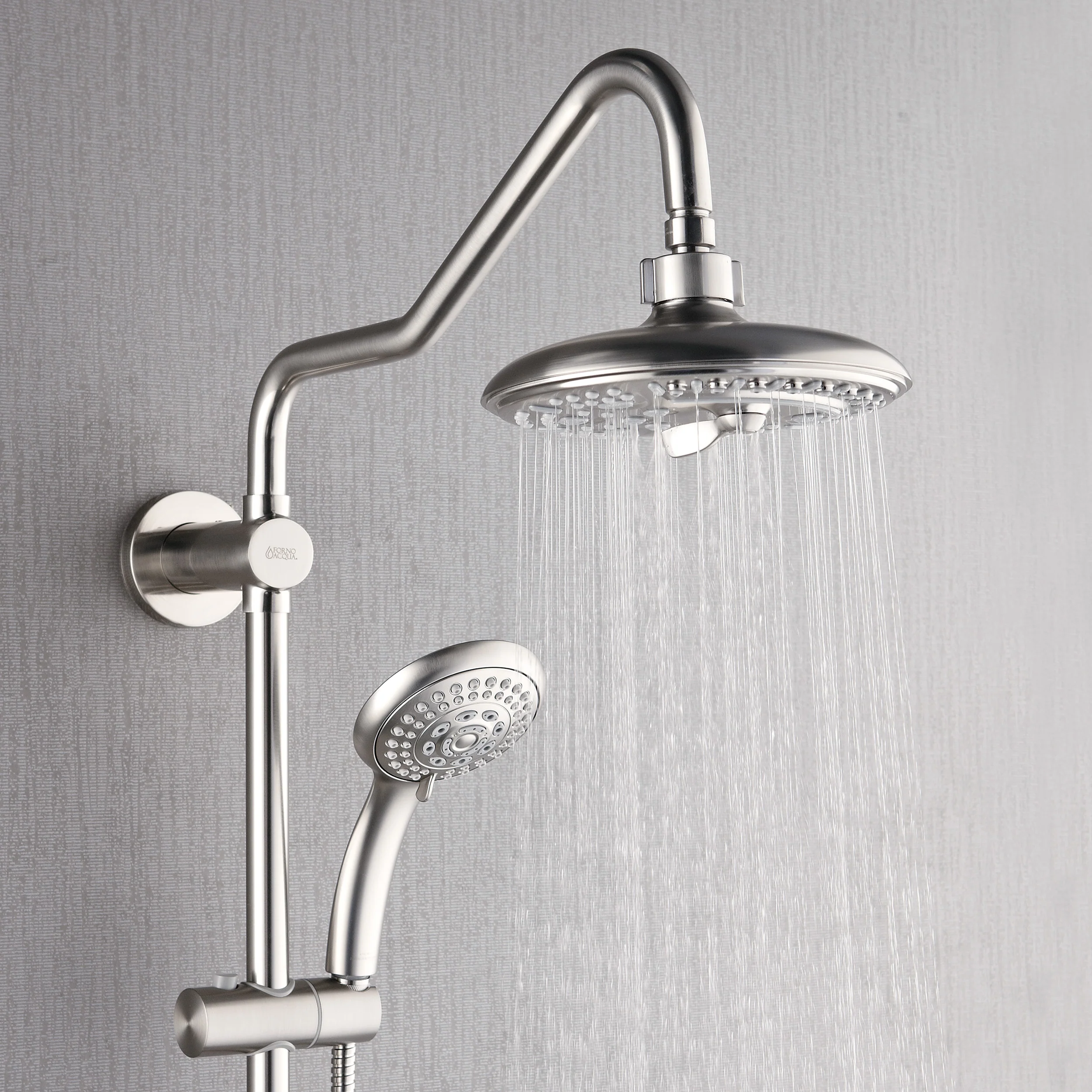 Forno Acqua AcquaSPA Retrofit Shower, Overhead Rainfall, 8 Inch Shower Head, Handheld Shower Head, Body Jets, 6 Way Diverter, Brushed Nickel Finish, 2.5 GPM Flow Rate - Image 4