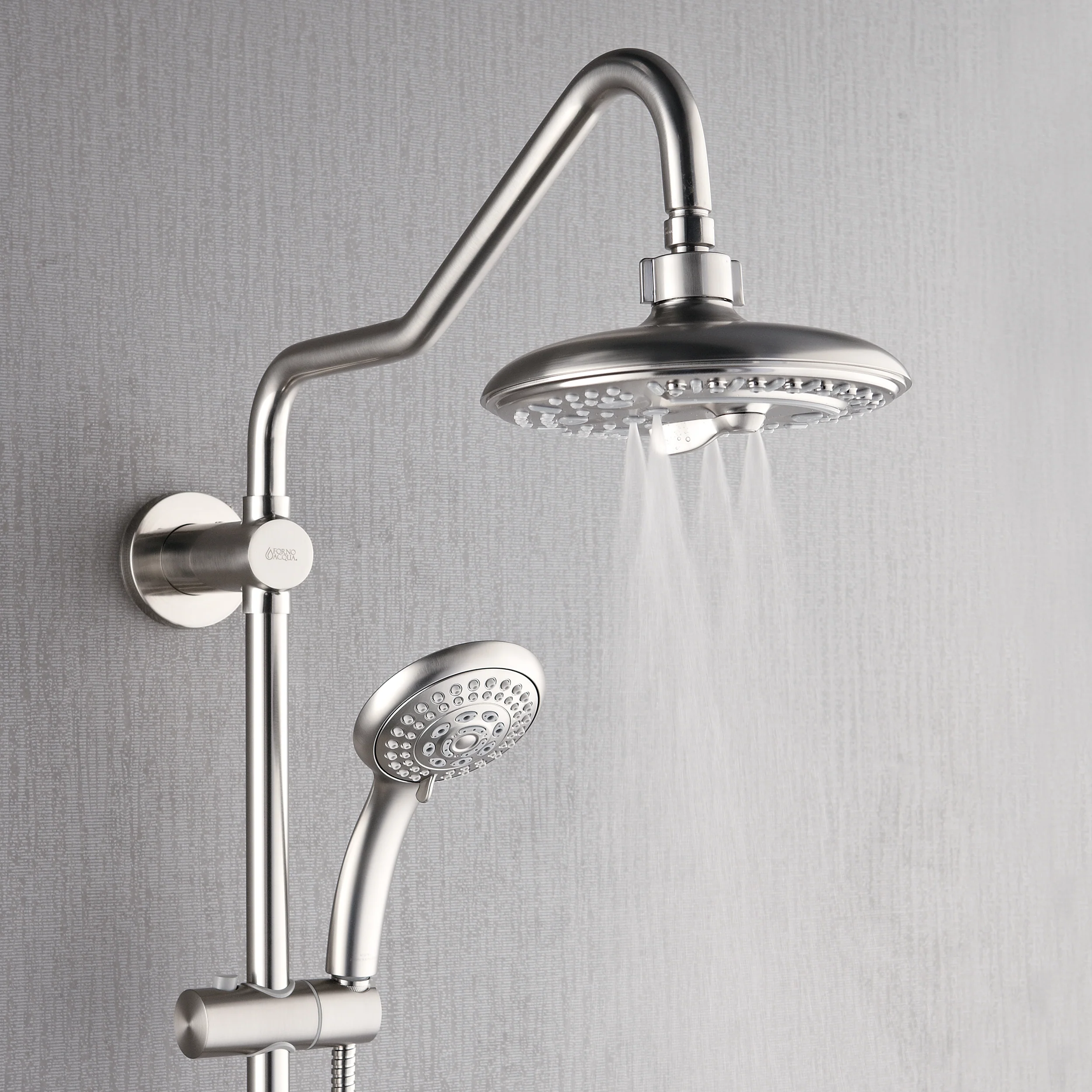 Forno Acqua AcquaSPA Retrofit Shower, Overhead Rainfall, 8 Inch Shower Head, Handheld Shower Head, Body Jets, 6 Way Diverter, Brushed Nickel Finish, 2.5 GPM Flow Rate - Image 5