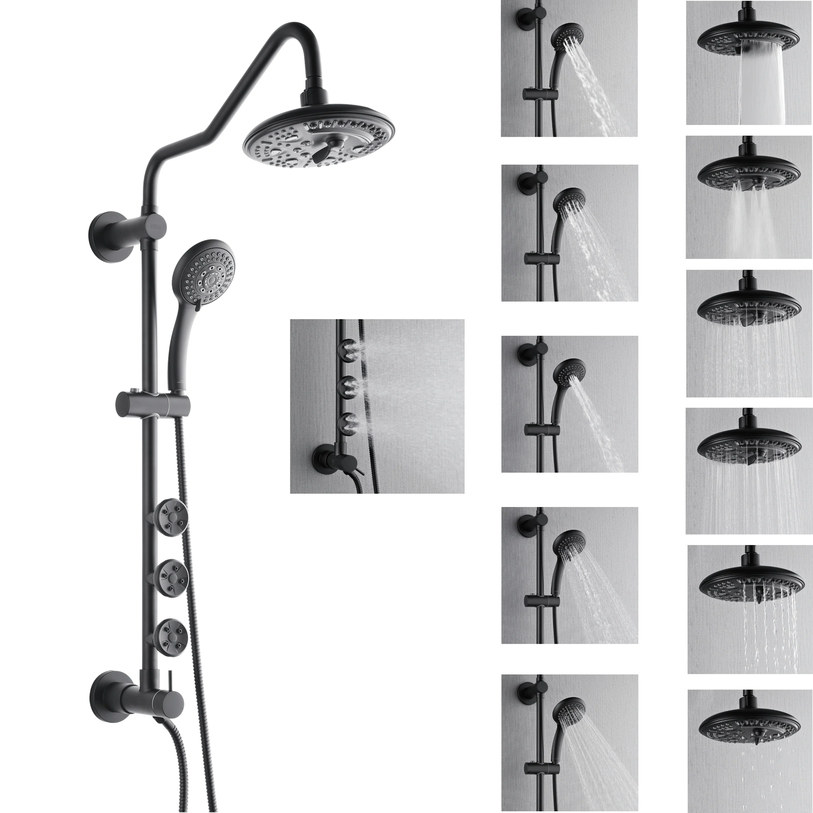 Forno Acqua AcquaSPA Retrofit Shower, Overhead Rainfall, 8 Inch Shower Head, Handheld Shower Head, Body Jets, 6 Way Diverter, Matte Black Finish, 2.5 GPM Flow Rate - Image 13
