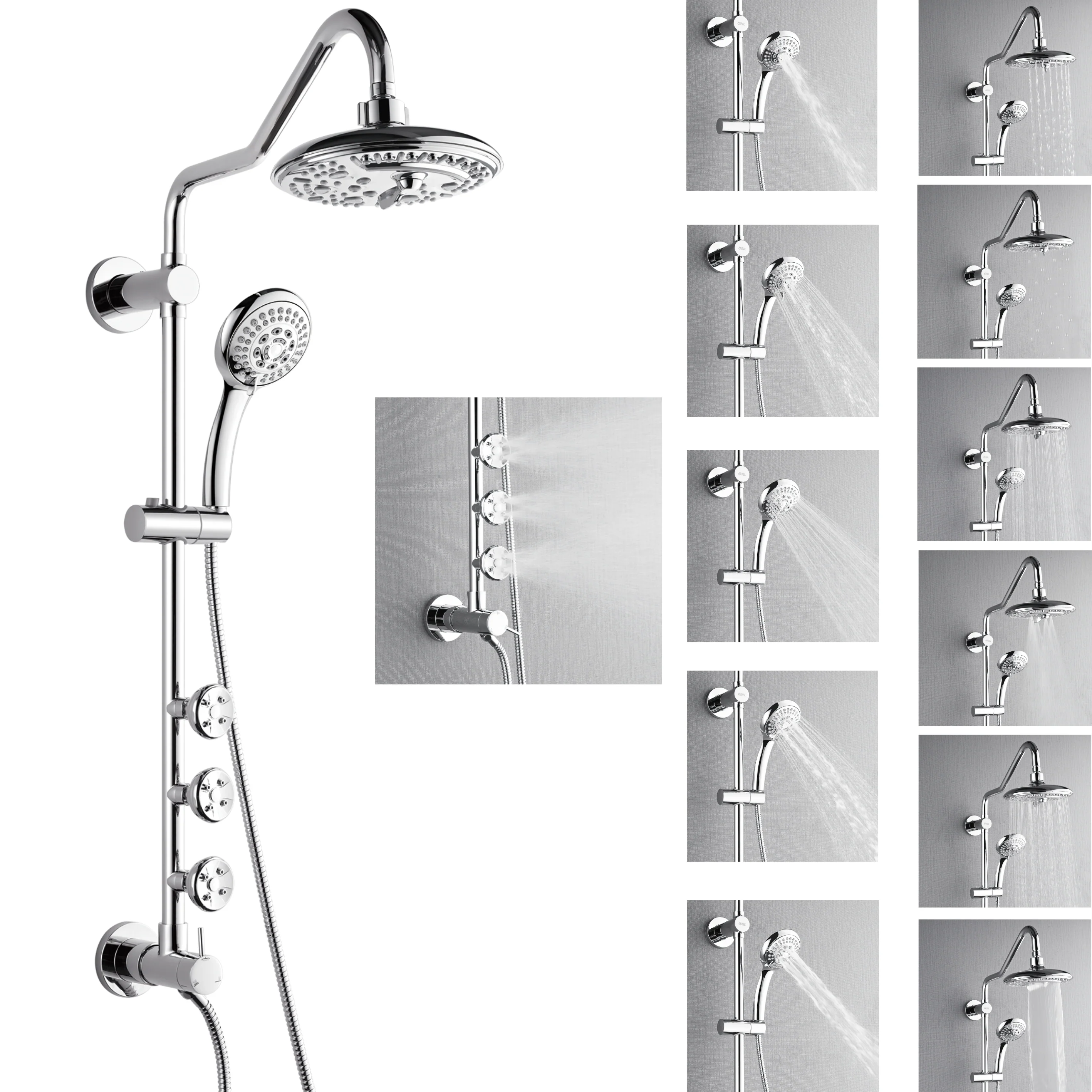 Forno Acqua AcquaSPA Retrofit Shower, Overhead Rainfall, 8 Inch Shower Head, Handheld Shower Head, Body Jets, 6 Way Diverter, Polished Stainless Steel Finish, 1.8 GPM Flow Rate - Image 11