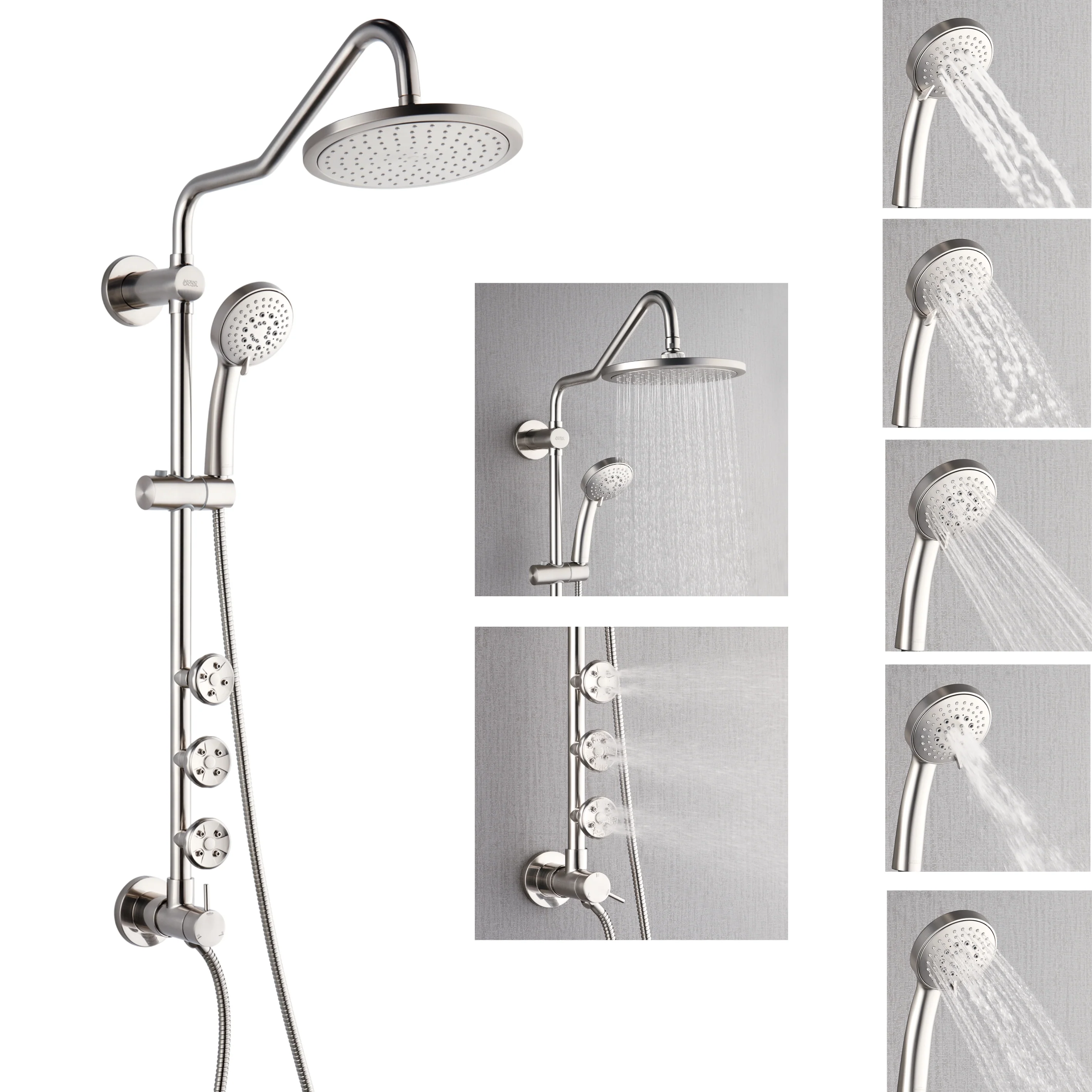Forno Acqua AcquaSPA Retrofit Shower, Overhead Rainfall Shower, Handheld Shower Head, Body Jets, 6 Way Diverter, Brushed Nickel Finish, 1.8 GPM Flow Rate - Image 2