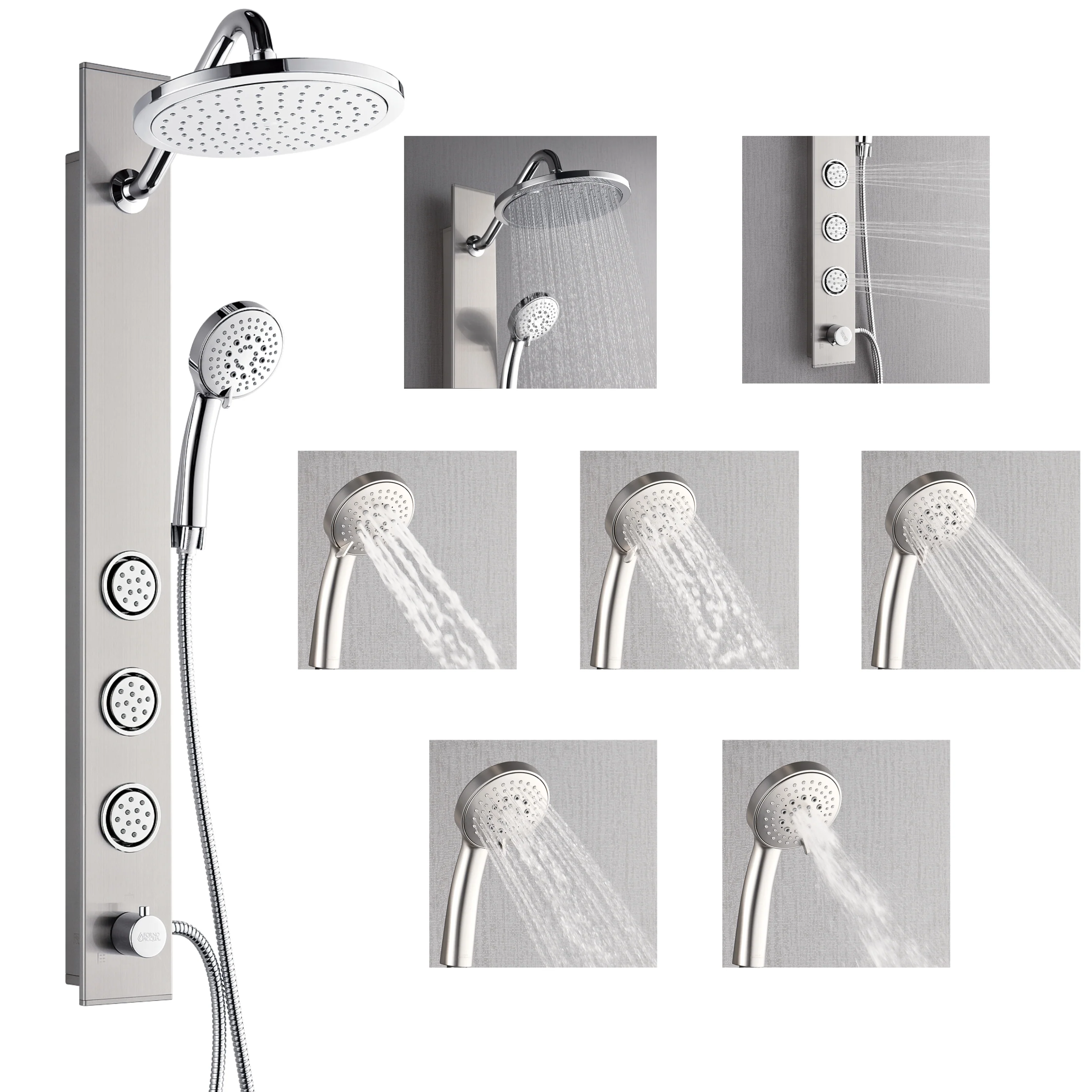 Forno Acqua AcquaSPA Shower Panel in Stainless Steel, Overhead Rainfall Shower, Handheld Shower Head, Body Jets, 1.8 GPM Flow Rate - Image 11