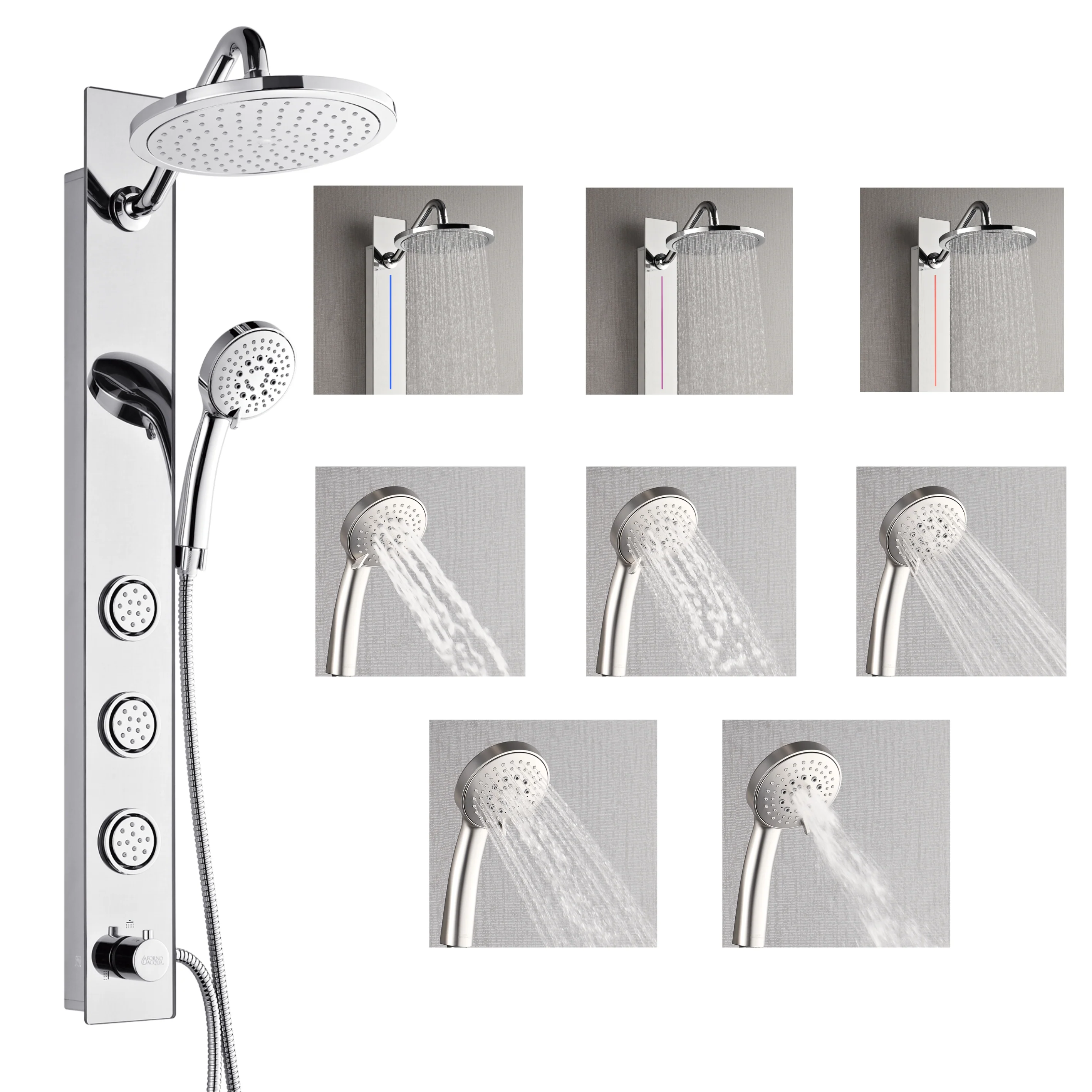 Forno Acqua AcquaSPA Shower Panel with SensoTEMP, Mirrored Stainless Steel Finish, Overhead Rainfall Shower, Handheld Shower Head, Body Jets, 2.5 GPM Flow Rate - Image 13