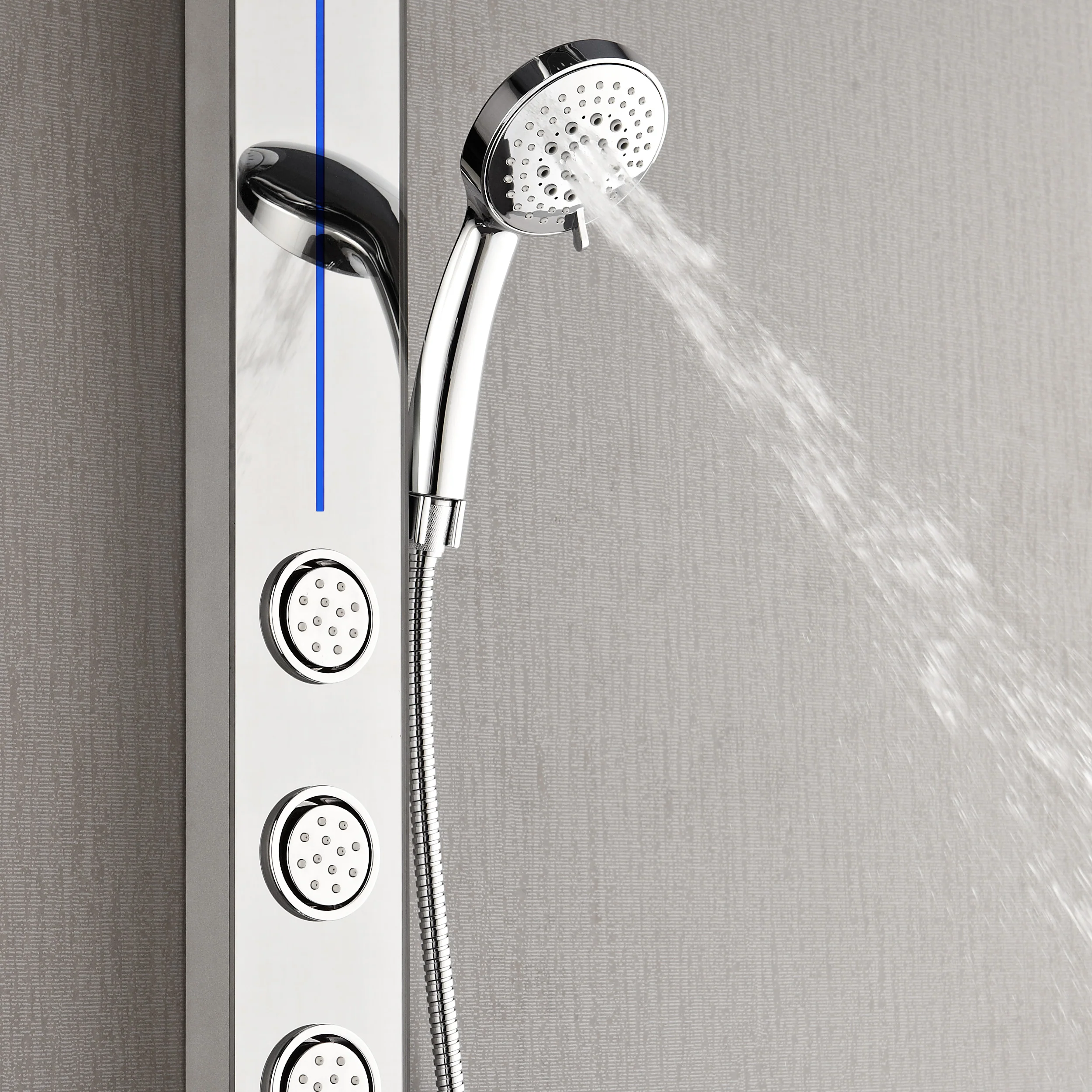 Forno Acqua AcquaSPA Shower Panel with SensoTEMP, Mirrored Stainless Steel Finish, Overhead Rainfall Shower, Handheld Shower Head, Body Jets, 2.5 GPM Flow Rate - Image 2