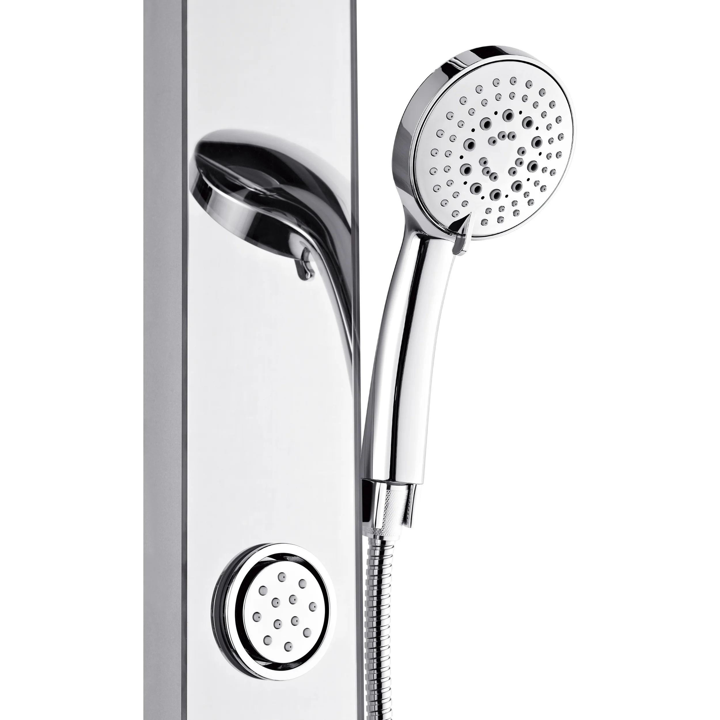 Forno Acqua AcquaSPA Shower Panel with SensoTEMP, Mirrored Stainless Steel Finish, Overhead Rainfall Shower, Handheld Shower Head, Body Jets, 2.5 GPM Flow Rate - Image 4