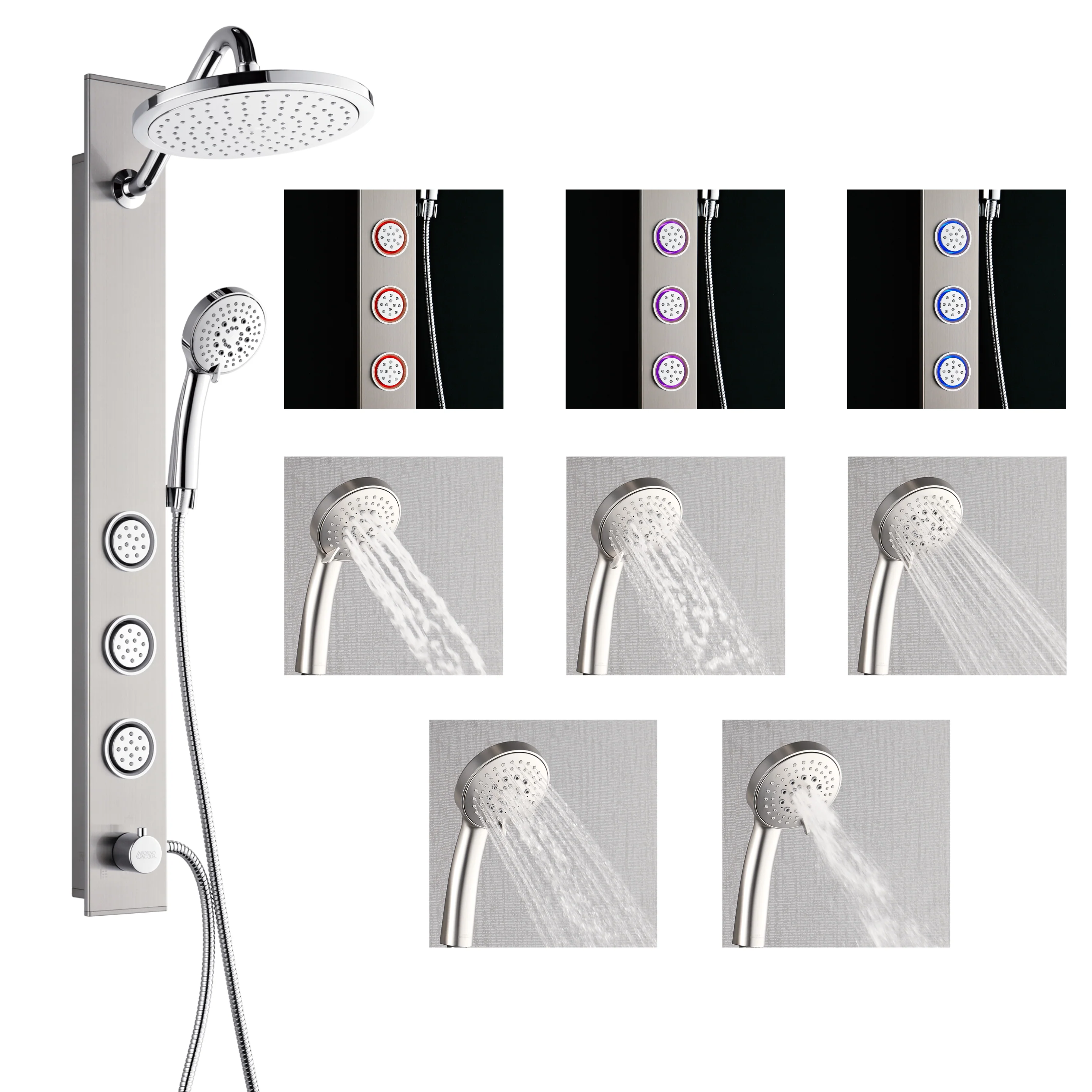 Forno Acqua AcquaSPA Shower Panel with SensoTemp, Stainless Steel, Overhead Rainfall Shower, Handheld Shower Head, Body Jets, 1.8 GPM Flow Rate - Image 14
