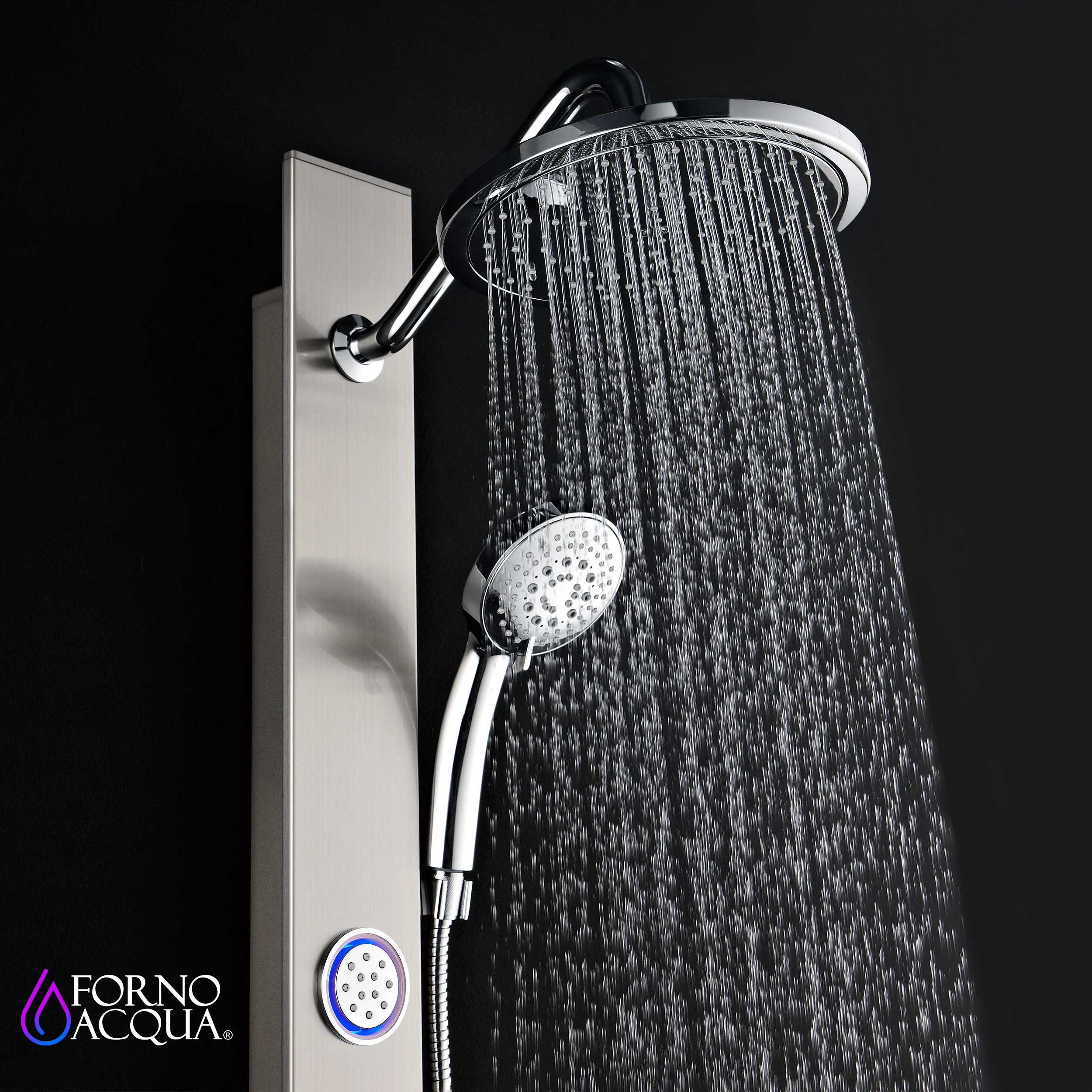 Forno Acqua AcquaSPA Shower Panel with SensoTemp, Stainless Steel, Overhead Rainfall Shower, Handheld Shower Head, Body Jets, 1.8 GPM Flow Rate - Image 3