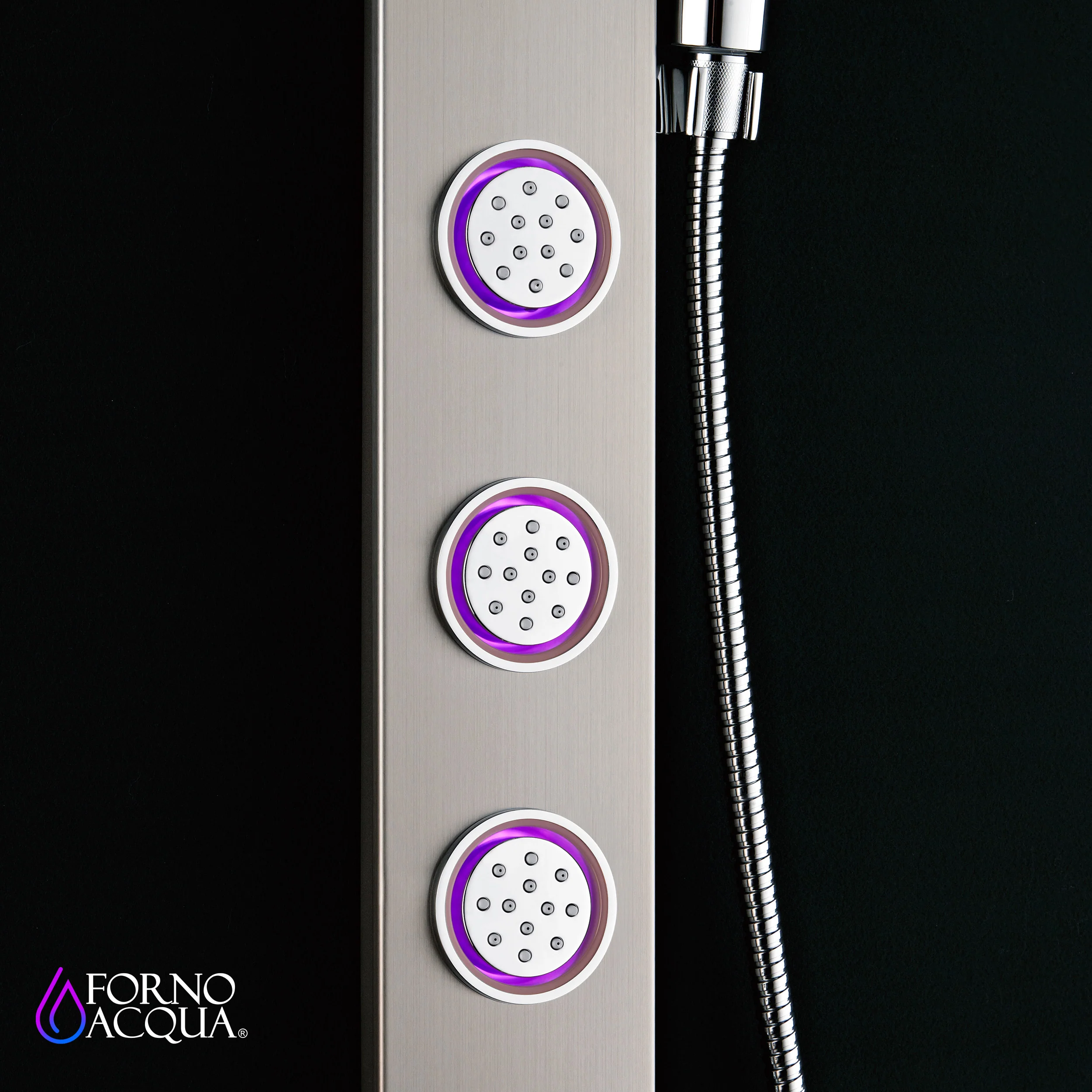 Forno Acqua AcquaSpa Shower Panel with SensoTemp, Stainless Steel, Overhead Rainfall Shower, Handheld Shower Head, Body Jets, 2.5 GPM Flow Rate - Image 9