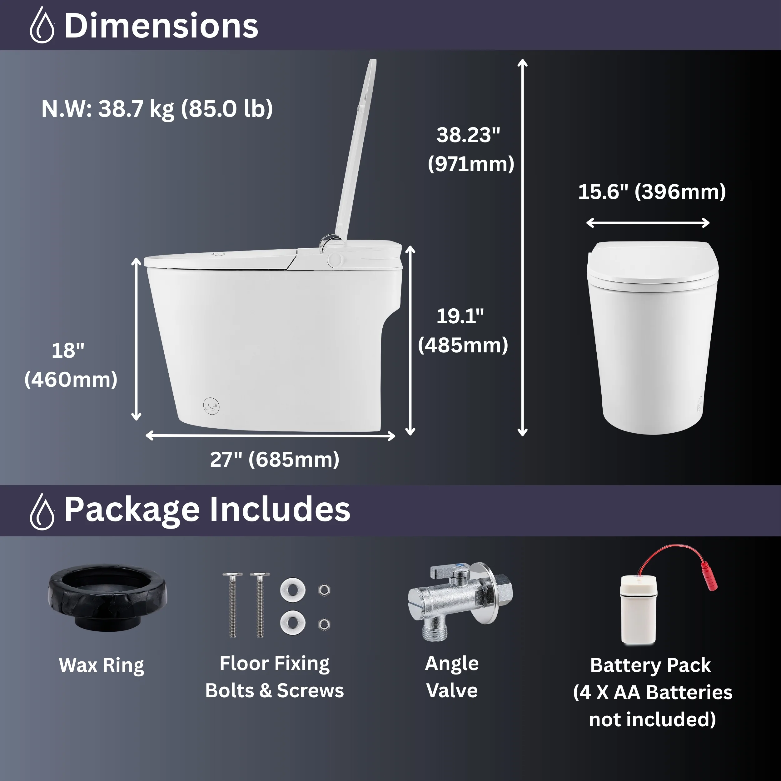 FORNO ACQUA Luxurious Smart Toilet. Includes Auto Flush, Powerful Flush, sleek tankless design Ideal for Powder Rooms. - Image 12
