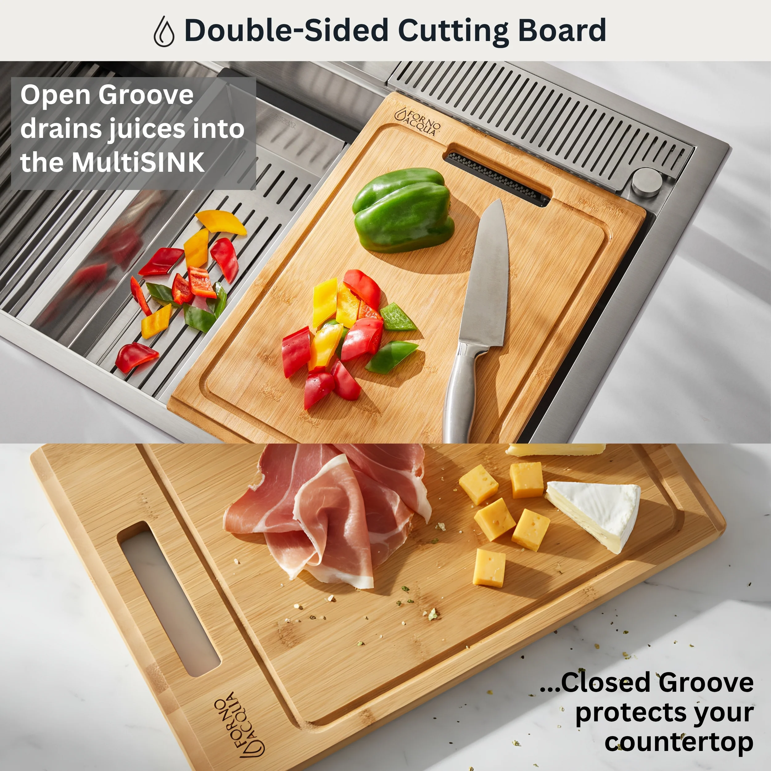 FORNO ACQUA 45 in. Drop-In/Undermount 3-Level Workstation Sink with Two Faucets & Glass Rinser - Image 9
