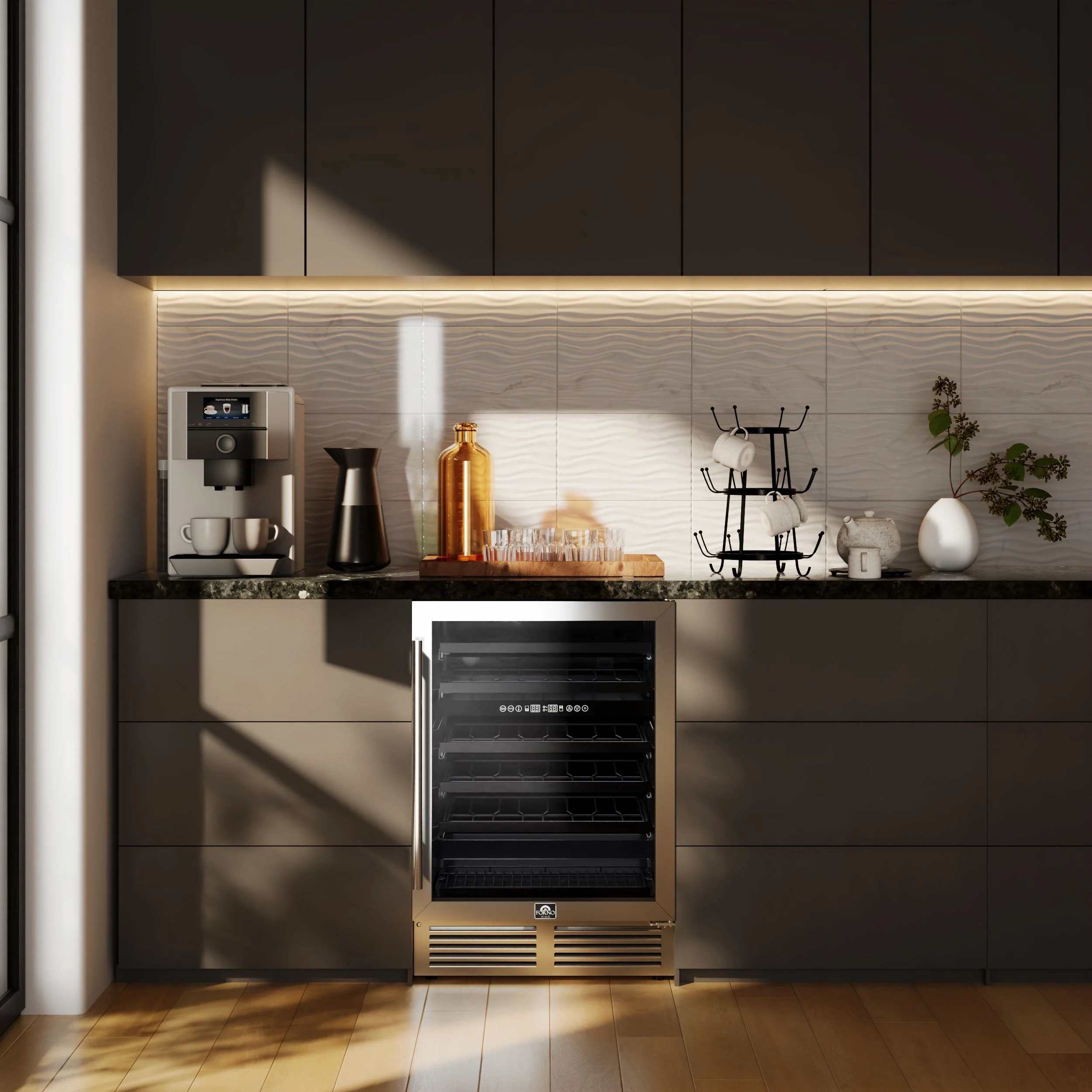 Forno Bacchino 24 Inch Wine Cooler, Stainless Steel, with LED Lighting, Triple Glass Door, 51 Bottle Capacity, Built-In or Freestanding - Image 11