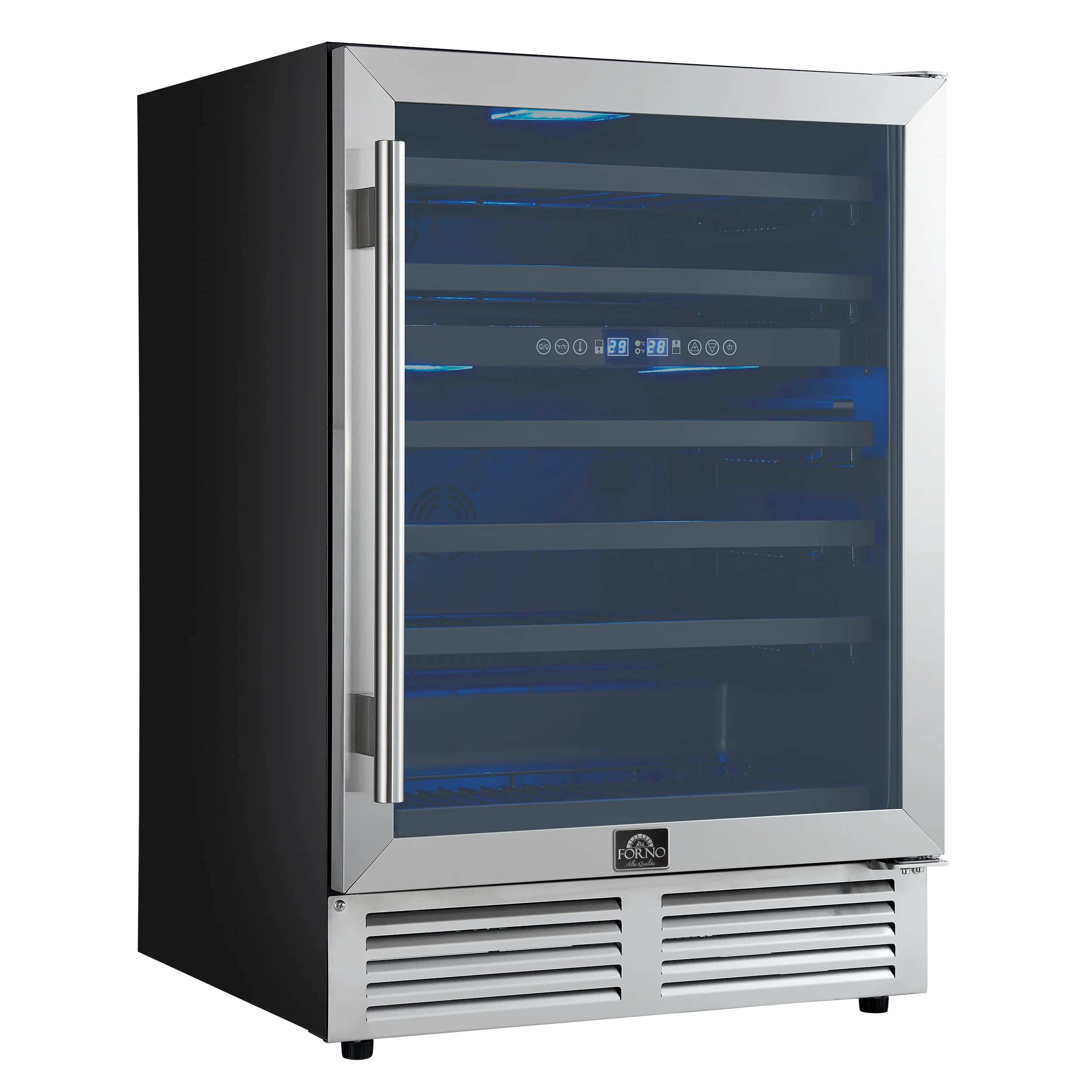 Forno Bacchino 24 Inch Wine Cooler, Stainless Steel, with LED Lighting, Triple Glass Door, 51 Bottle Capacity, Built-In or Freestanding - Image 3