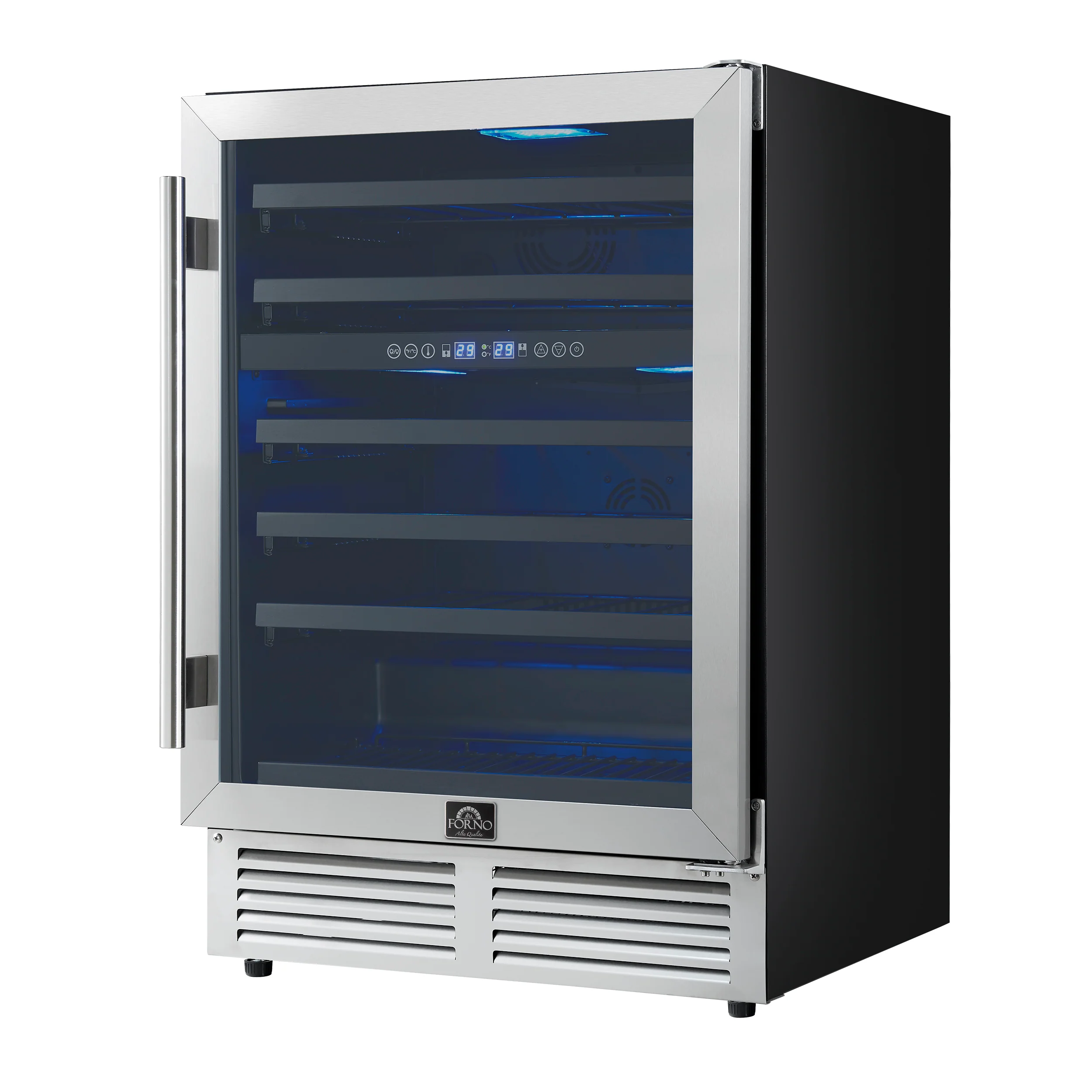 Forno Bacchino 24 Inch Wine Cooler, Stainless Steel, with LED Lighting, Triple Glass Door, 51 Bottle Capacity, Built-In or Freestanding - Image 6