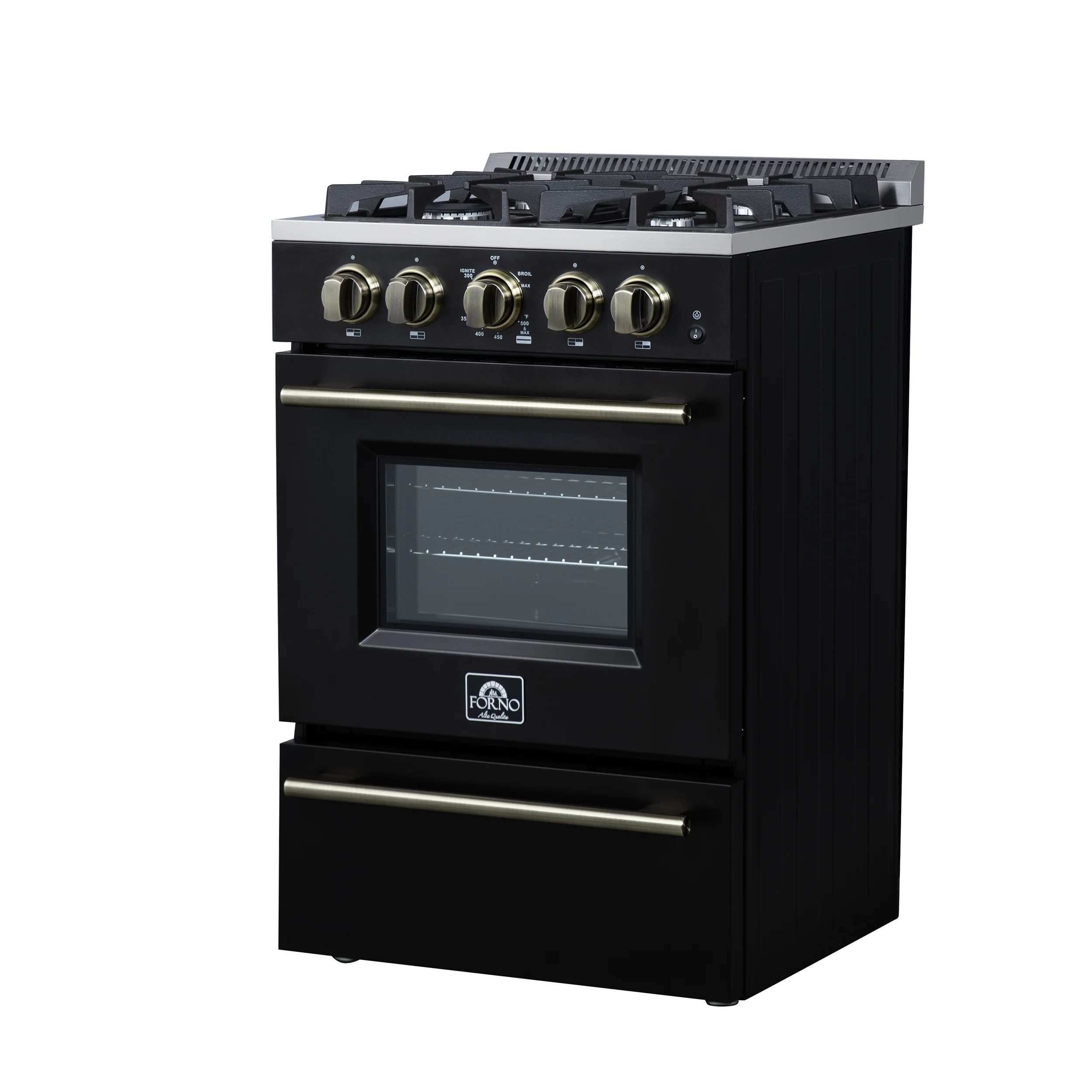 Forno Breno 24 Inch Freestanding Gas Range in Black with Antique Brass, Plug Included, Energy Efficient - Image 10