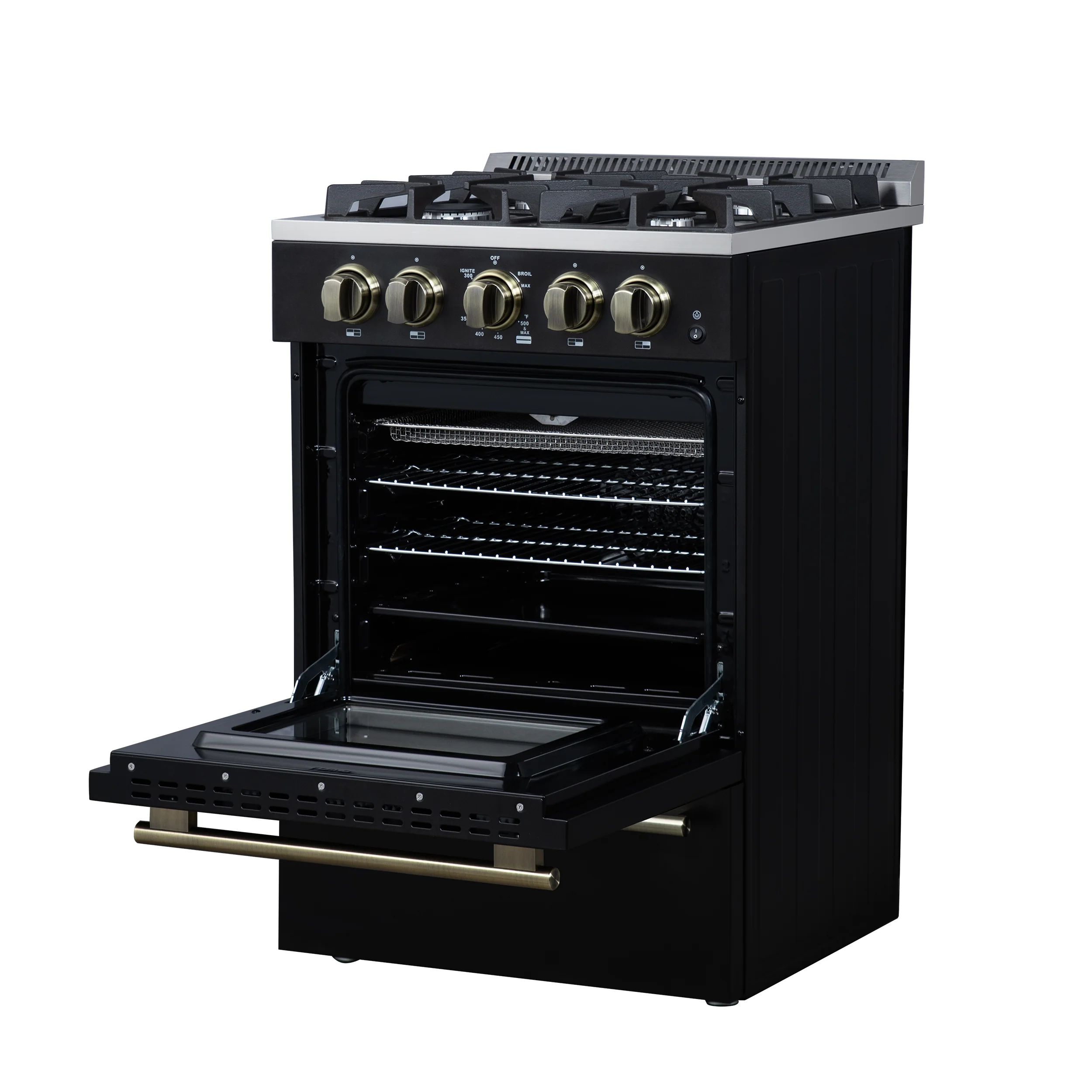 Forno Breno 24 Inch Freestanding Gas Range in Black with Antique Brass, Plug Included, Energy Efficient - Image 11