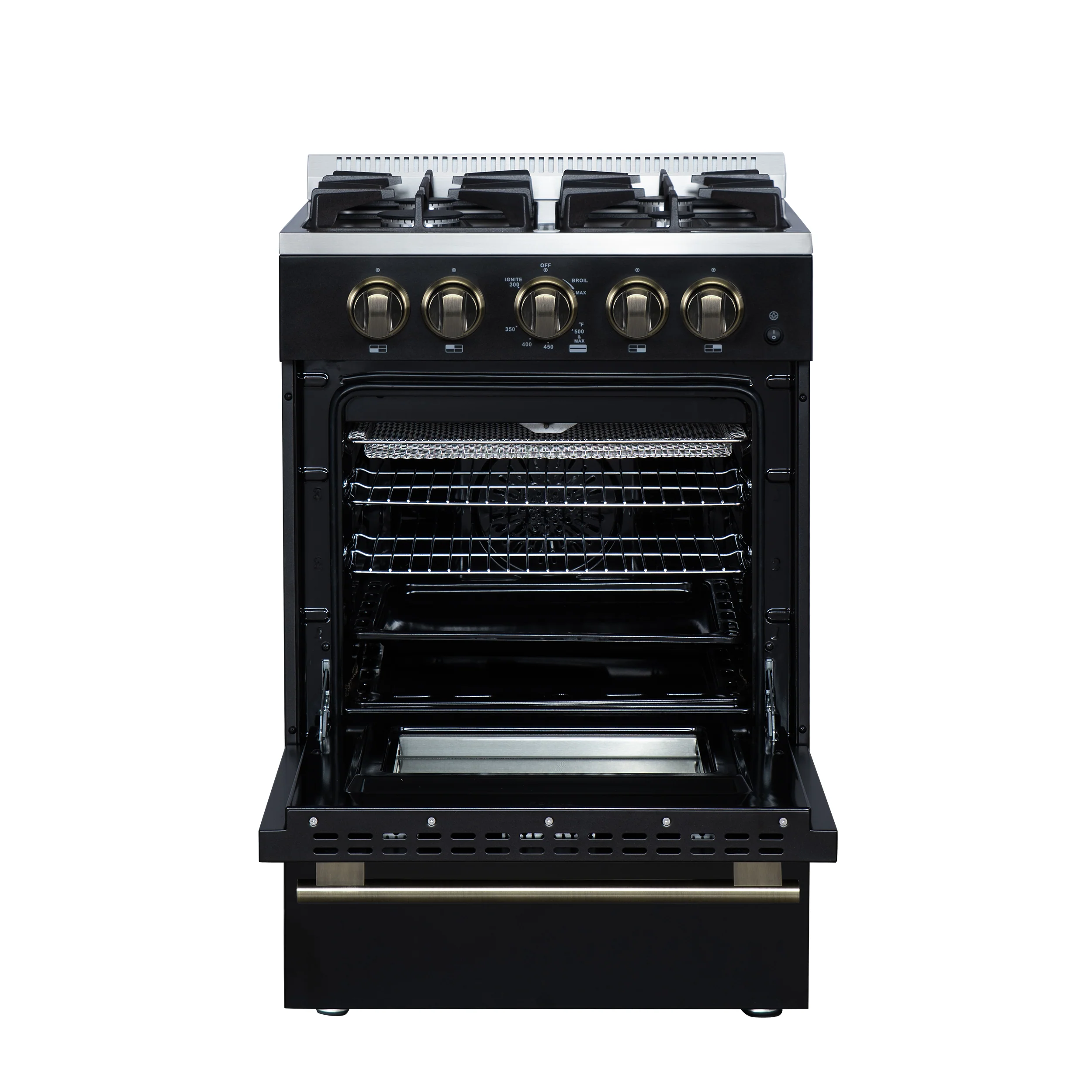 Forno Breno 24 Inch Freestanding Gas Range in Black with Antique Brass, Plug Included, Energy Efficient - Image 2