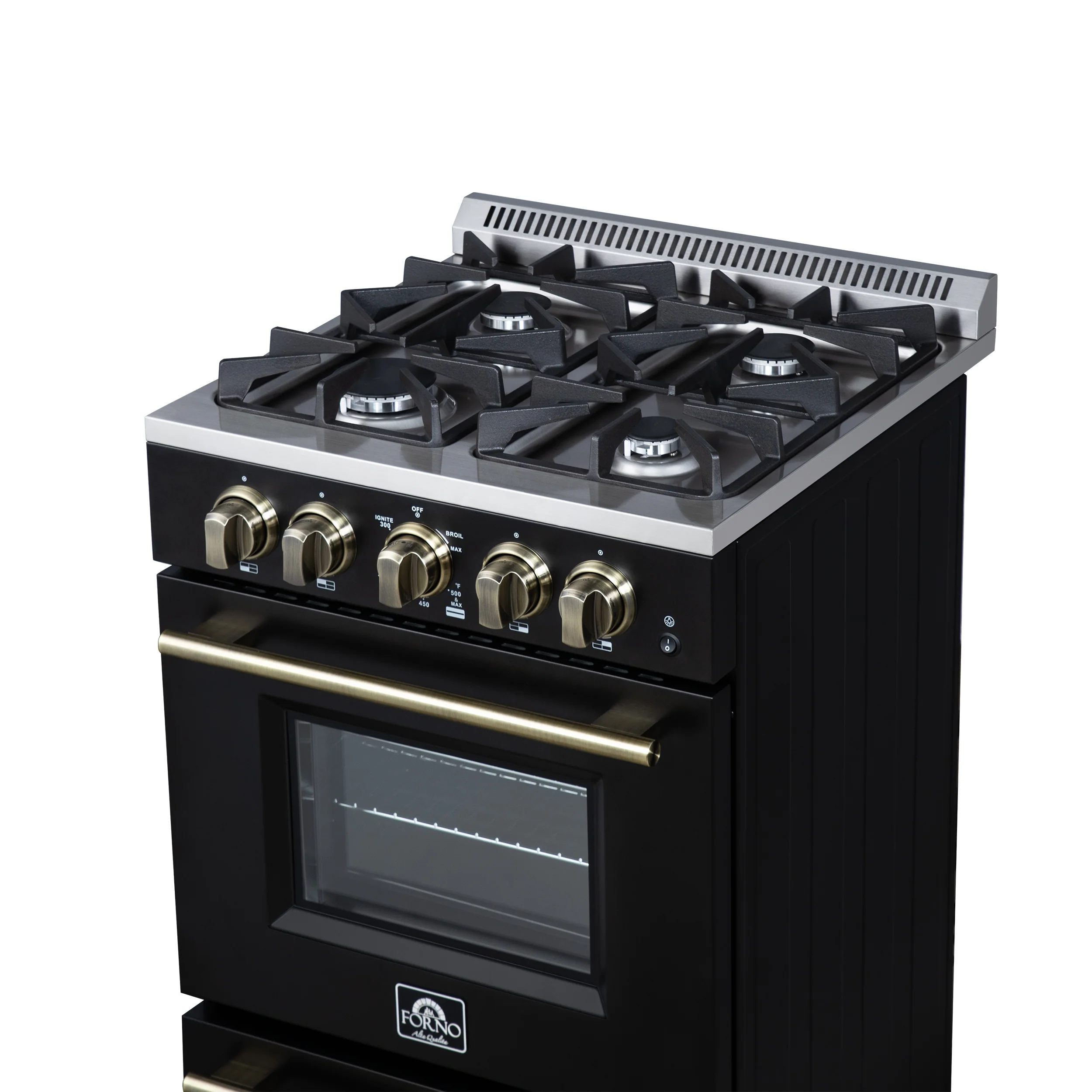 Forno Breno 24 Inch Freestanding Gas Range in Black with Antique Brass, Plug Included, Energy Efficient - Image 5
