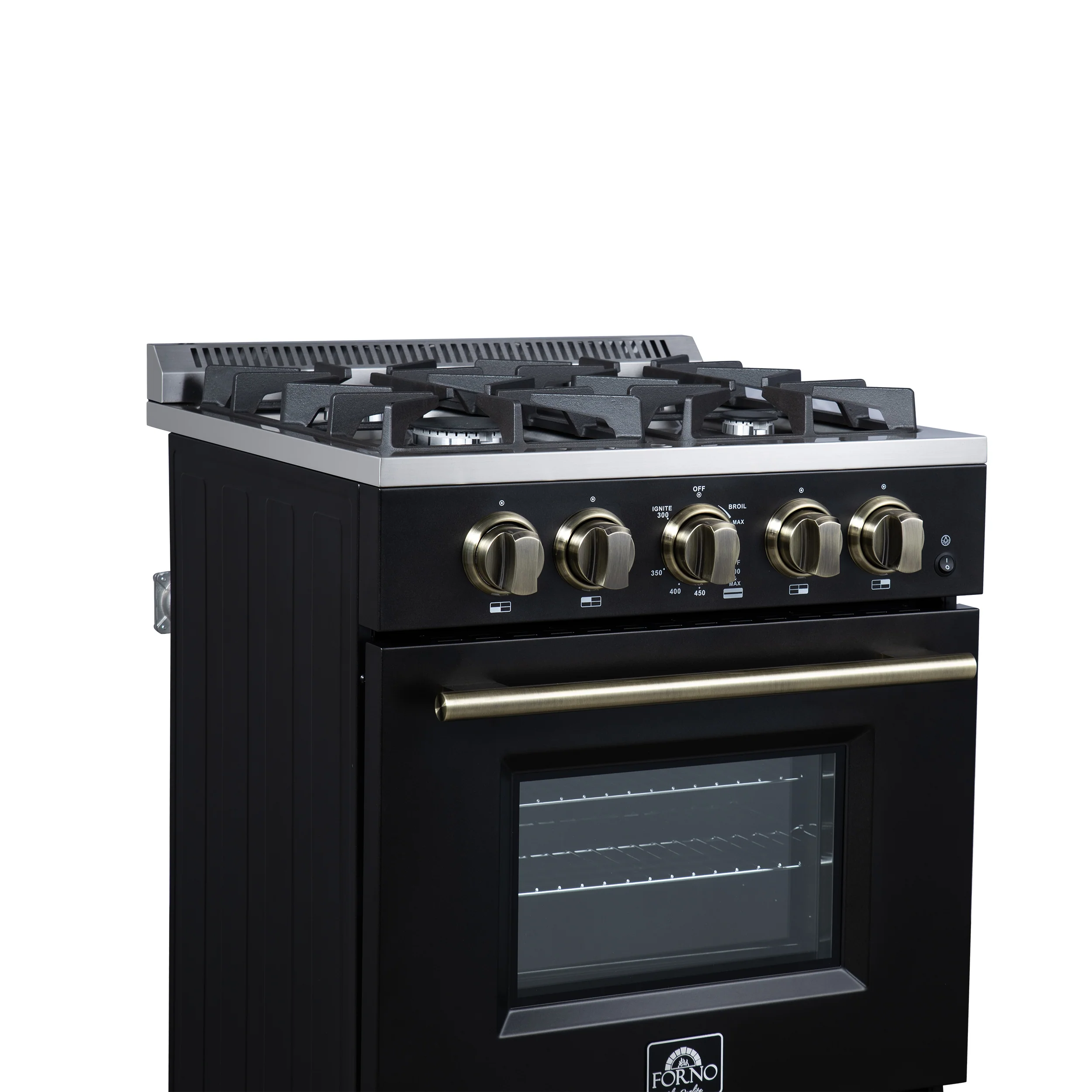 Forno Breno 24 Inch Freestanding Gas Range in Black with Antique Brass, Plug Included, Energy Efficient - Image 8