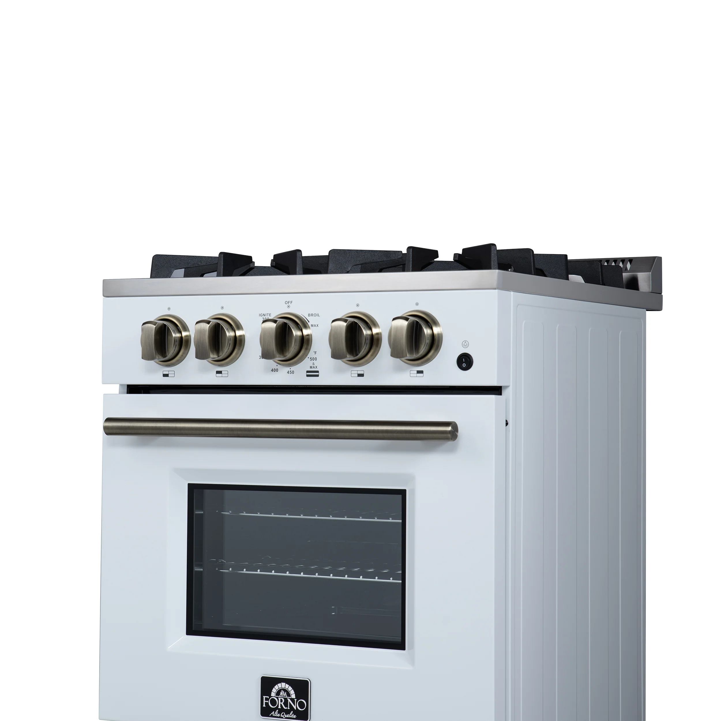 Forno Breno 24 Inch Freestanding Gas Range in White with Antique Brass, Plug Included, Energy Efficient - Image 10