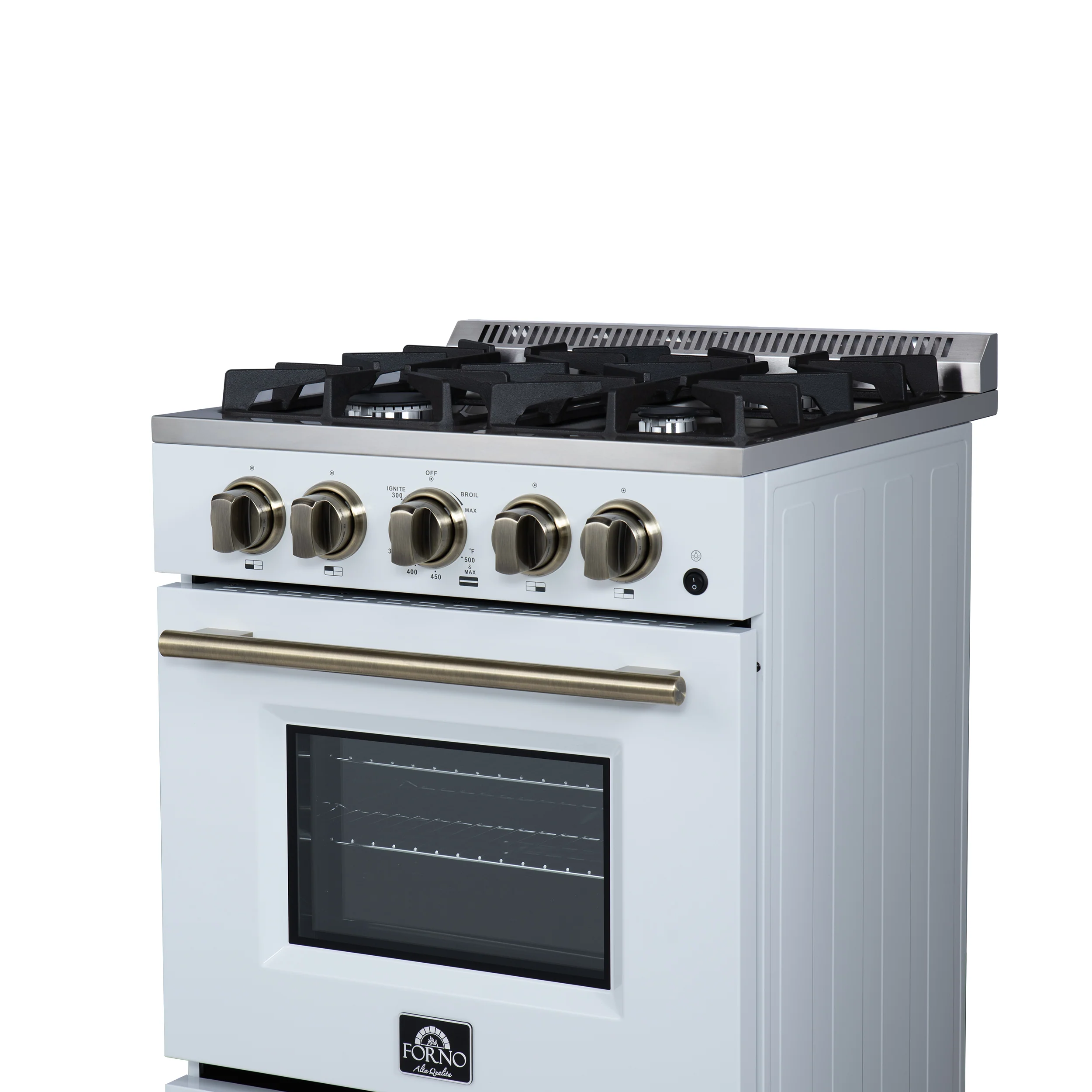 Forno Breno 24 Inch Freestanding Gas Range in White with Antique Brass, Plug Included, Energy Efficient - Image 11