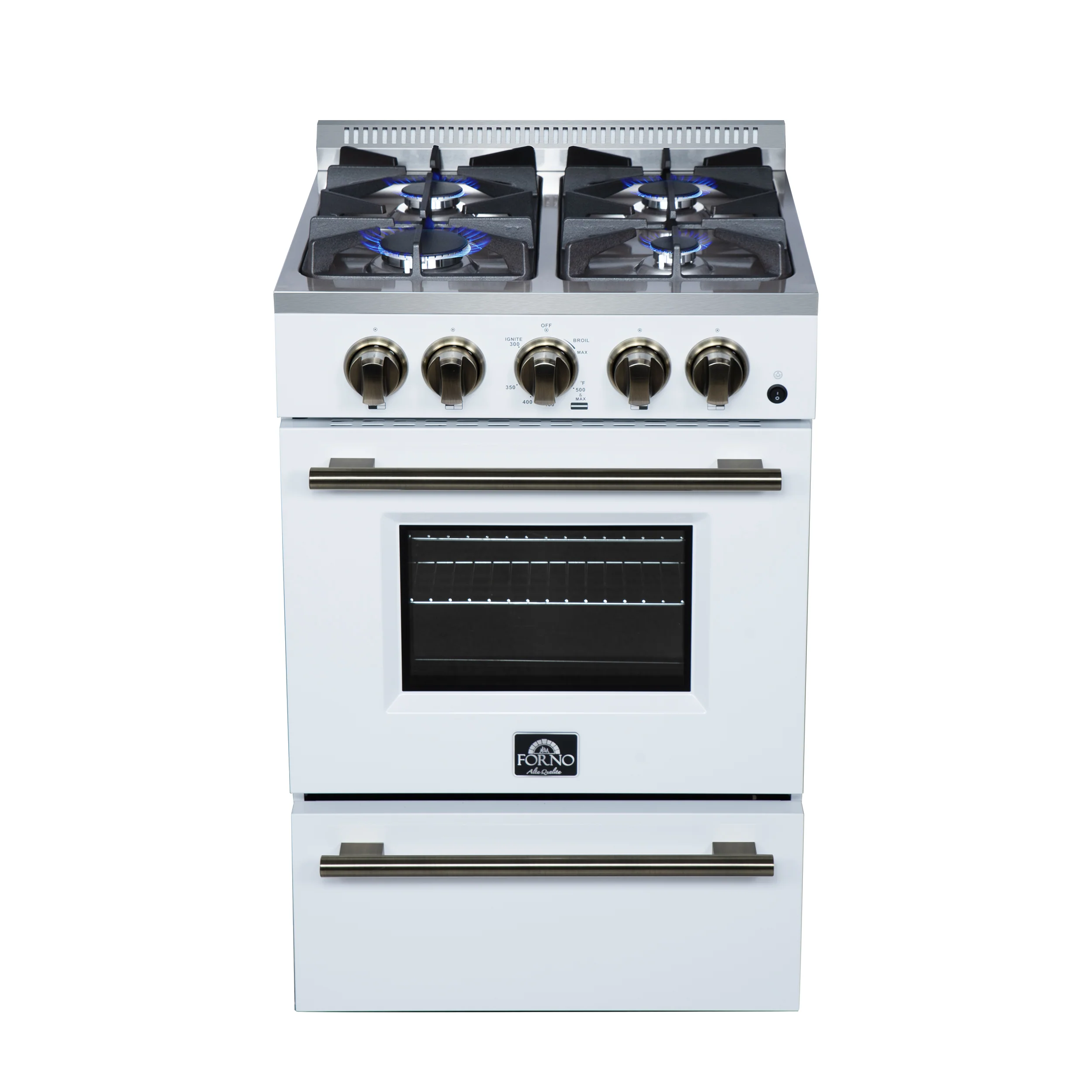 Forno Breno 24 Inch Freestanding Gas Range in White with Antique Brass, Plug Included, Energy Efficient - Image 12