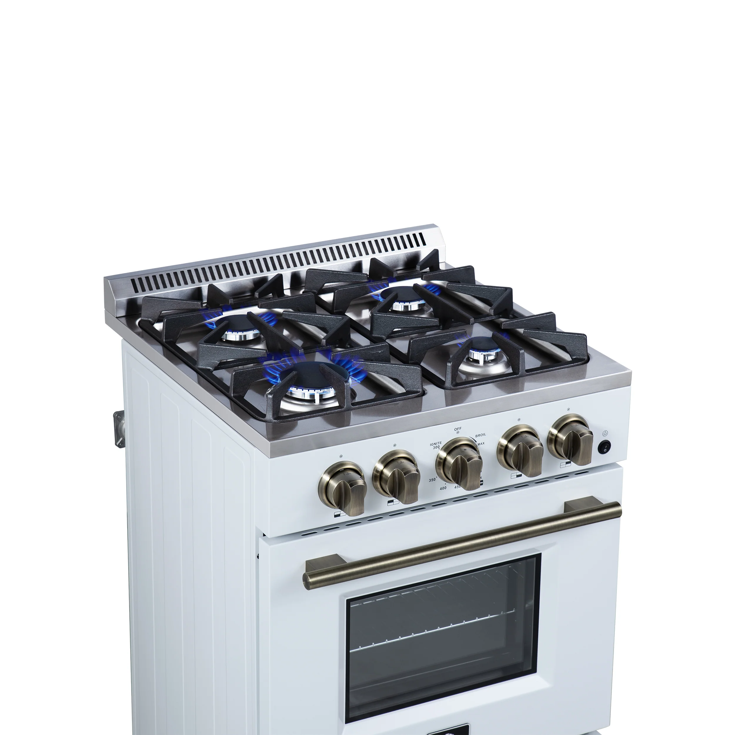 Forno Breno 24 Inch Freestanding Gas Range in White with Antique Brass, Plug Included, Energy Efficient - Image 13