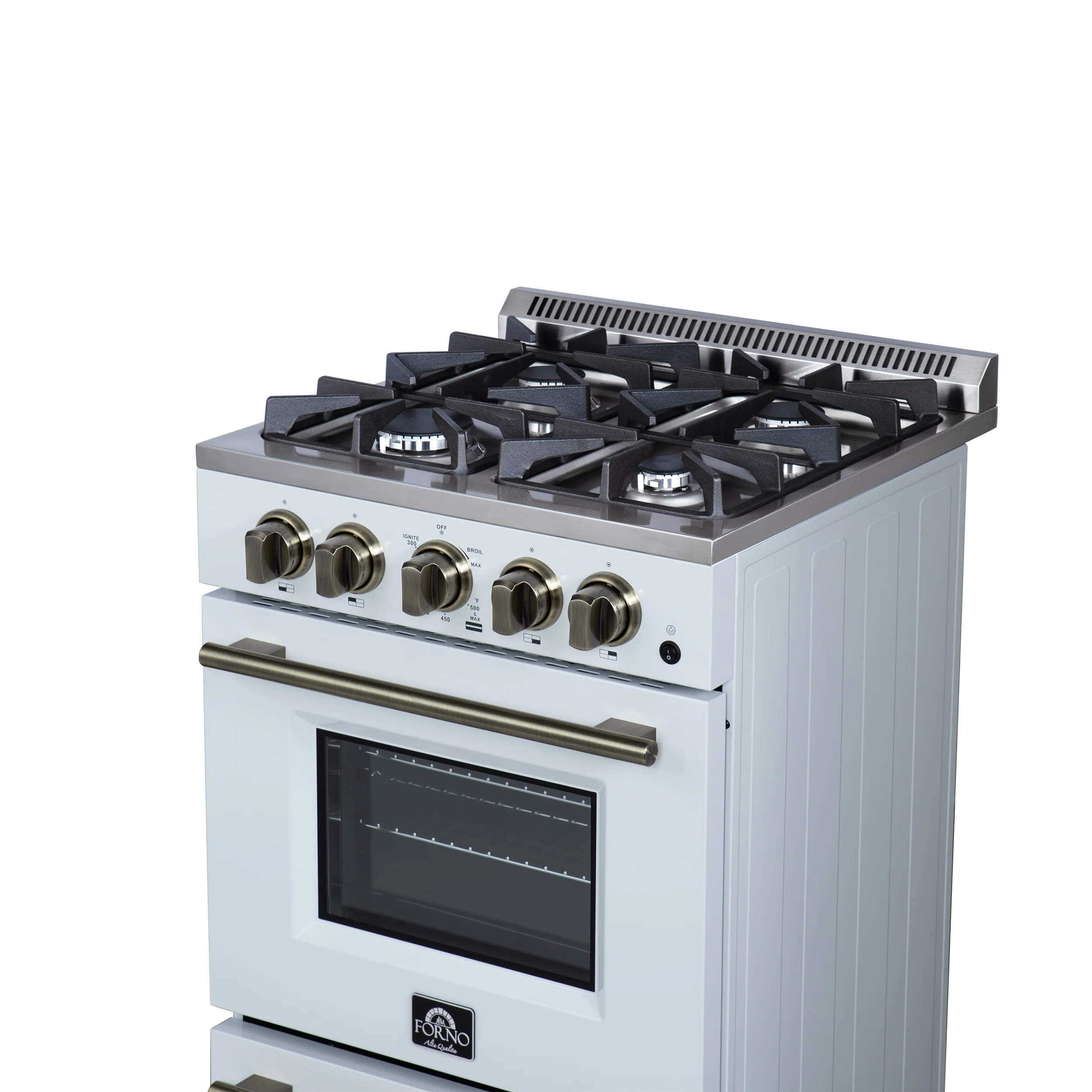 Forno Breno 24 Inch Freestanding Gas Range in White with Antique Brass, Plug Included, Energy Efficient - Image 14