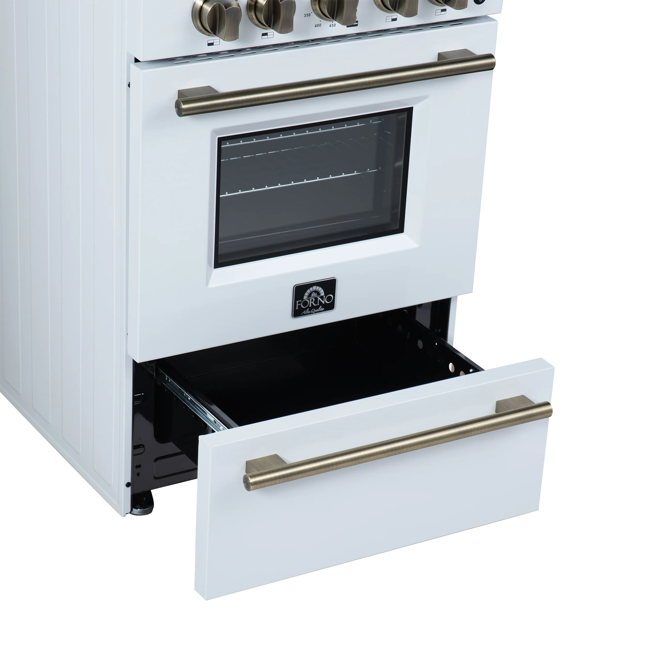 Forno Breno 24 Inch Freestanding Gas Range in White with Antique Brass, Plug Included, Energy Efficient - Image 16