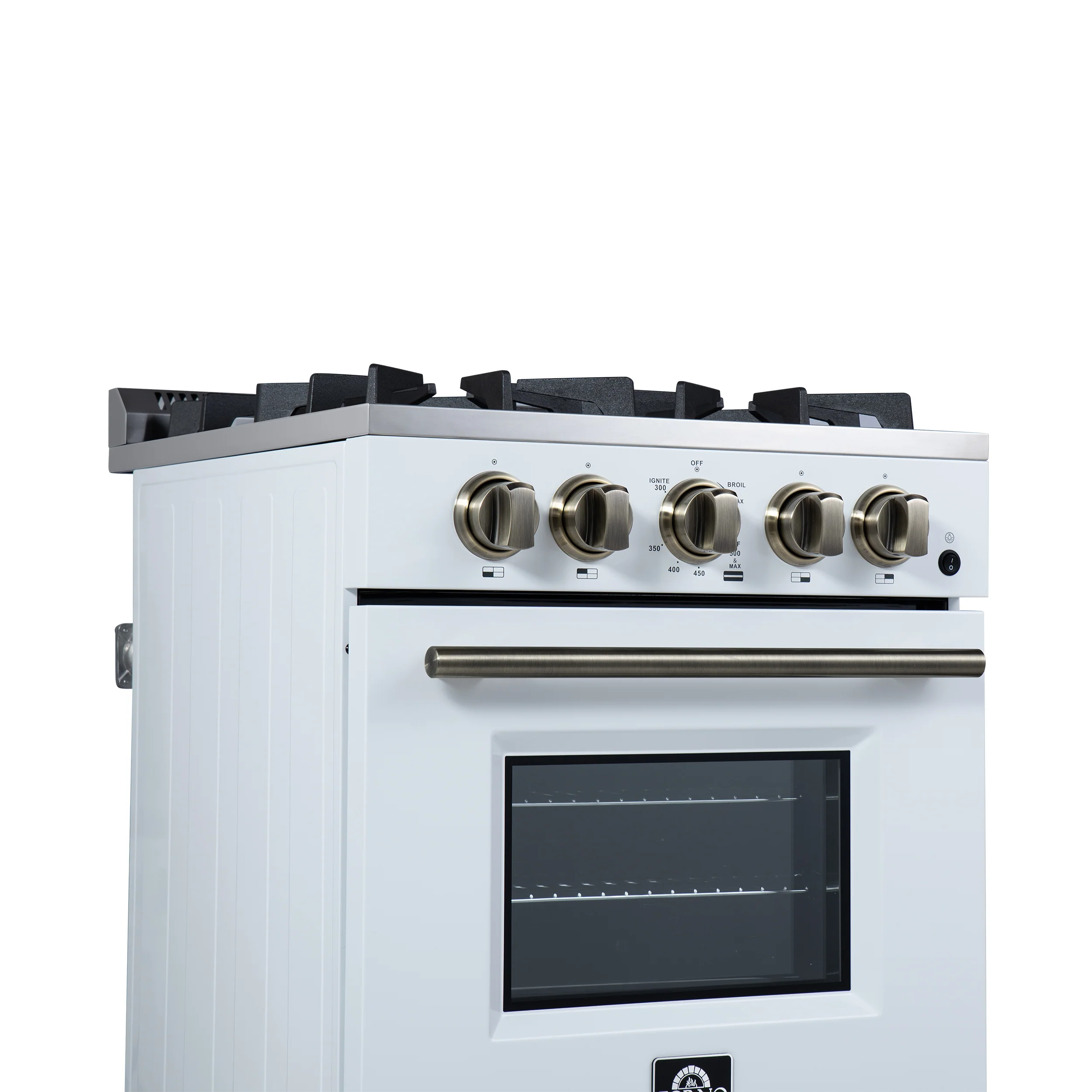 Forno Breno 24 Inch Freestanding Gas Range in White with Antique Brass, Plug Included, Energy Efficient - Image 5