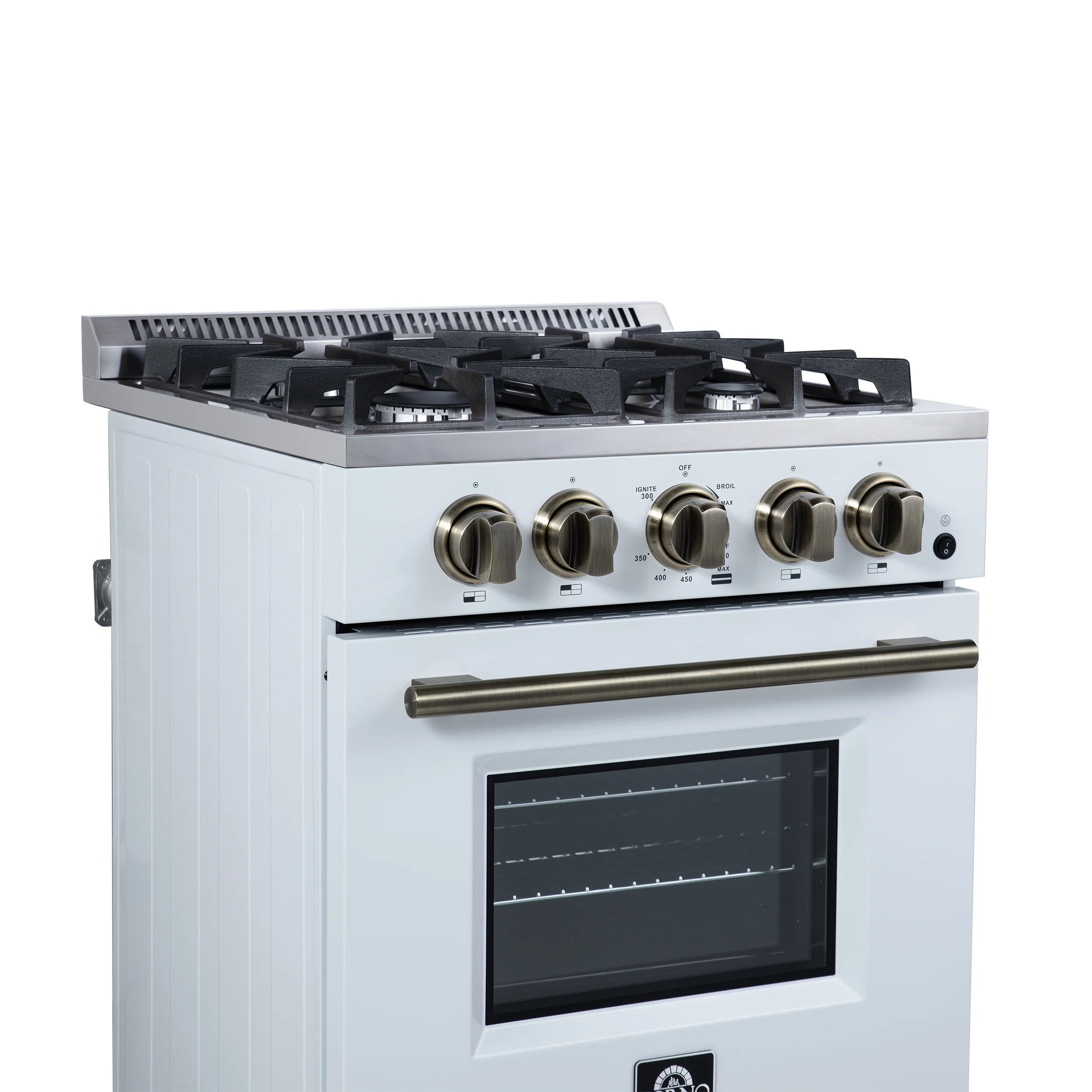 Forno Breno 24 Inch Freestanding Gas Range in White with Antique Brass, Plug Included, Energy Efficient - Image 6