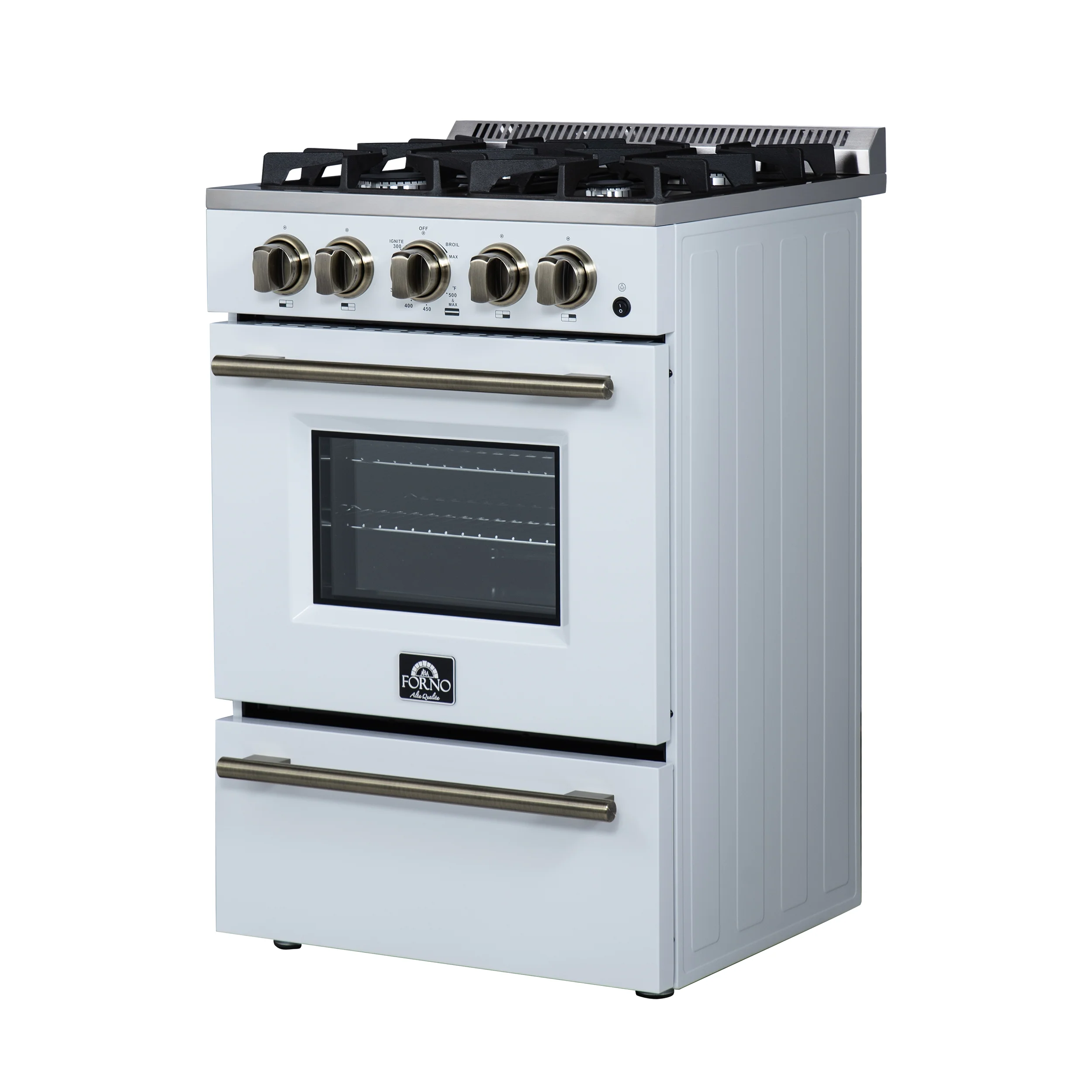 Forno Breno 24 Inch Freestanding Gas Range in White with Antique Brass, Plug Included, Energy Efficient - Image 7